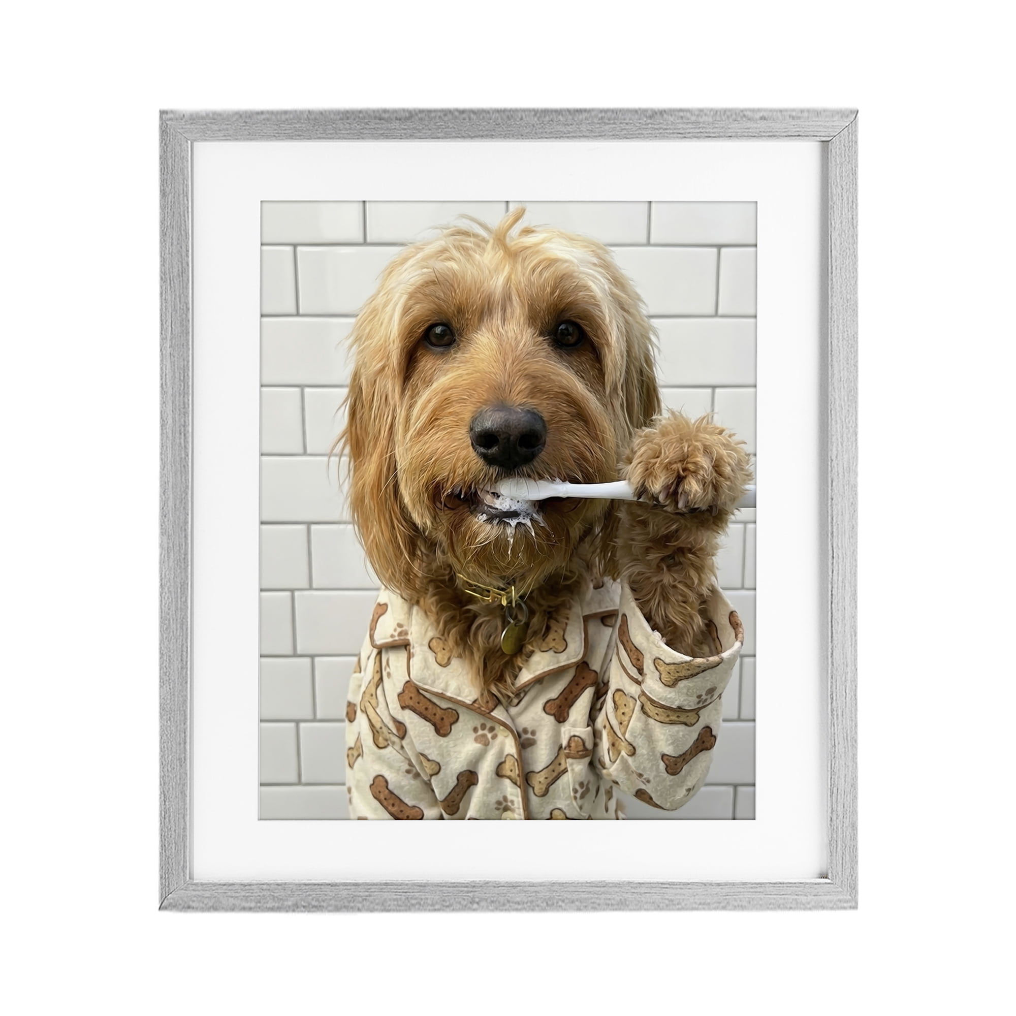 Stupell Industries Realistic Dog Brushing Teeth Gray Framed Print Under Glass, design by Abigail Walker