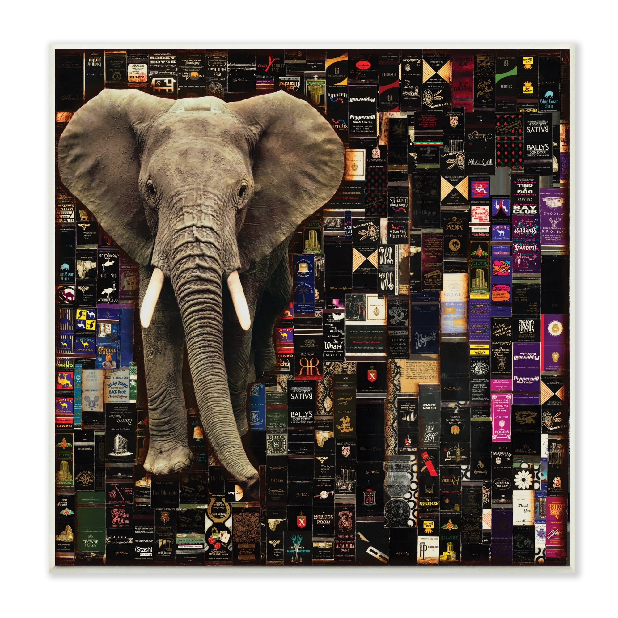 Stupell Industries Realistic Elephant on Grungy Advertisement Collage,12 x 12,Designed by Laura Van Horne