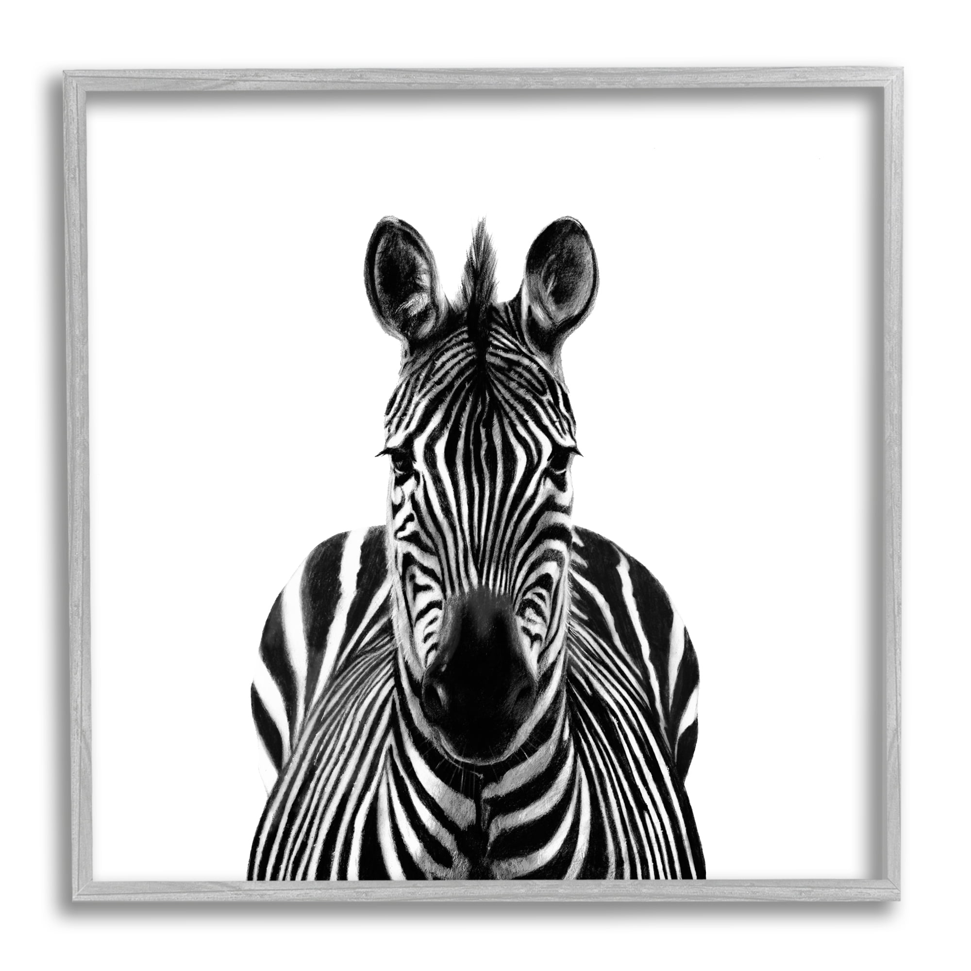 Stupell Industries Realistic Zebra Portrait Minimal Black White Wildlife Illustration, 17 x 17, Design by Victoria Borges