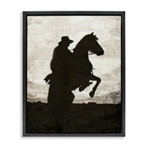 Stupell Industries Rearing Horse & Cowboy Animals Painting Black Floater Framed Canvas Art Print Wall Art, 17 x 21