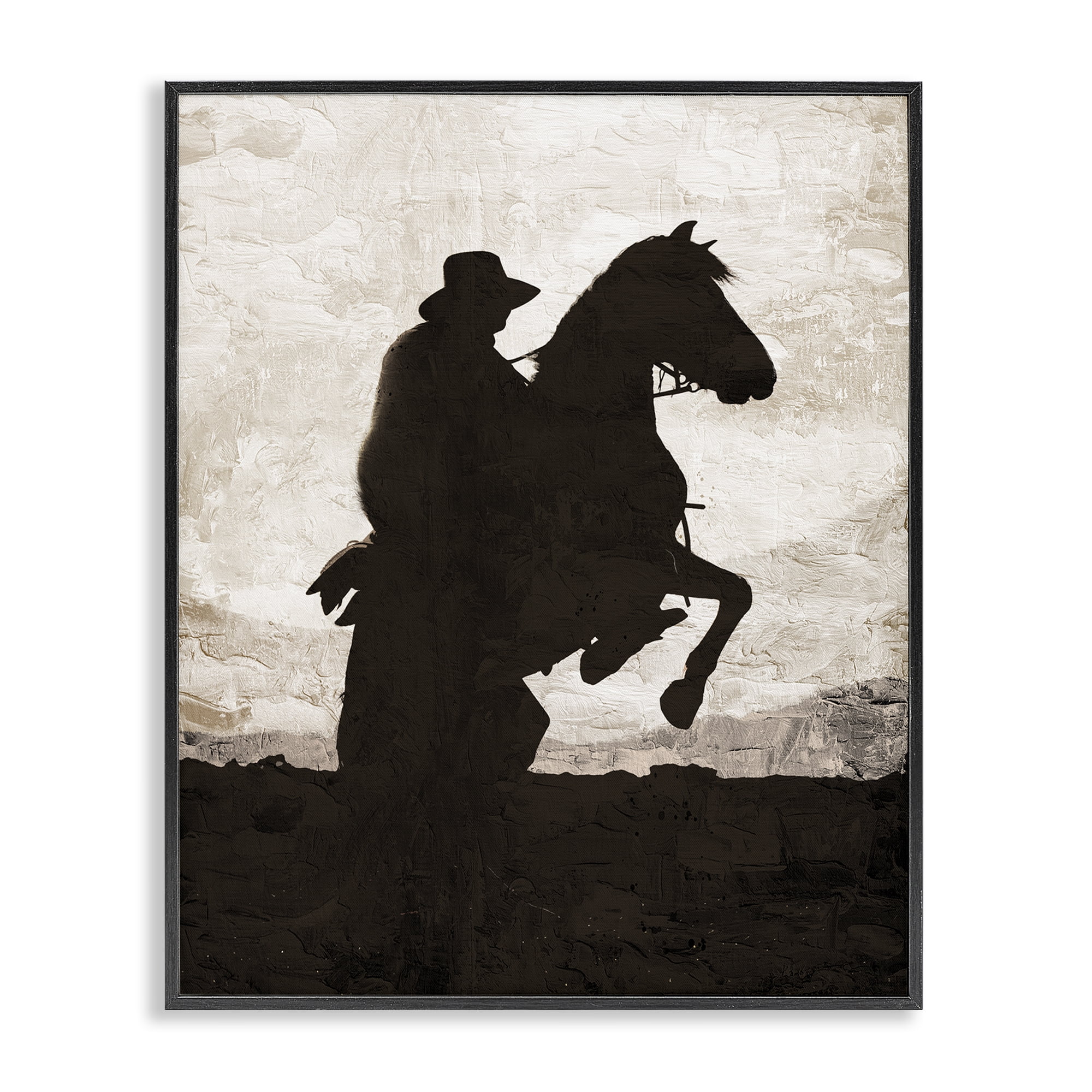 Stupell Industries Rearing Horse & Cowboy Animals Painting Black Framed Art Print Wall Art, 24 x 30