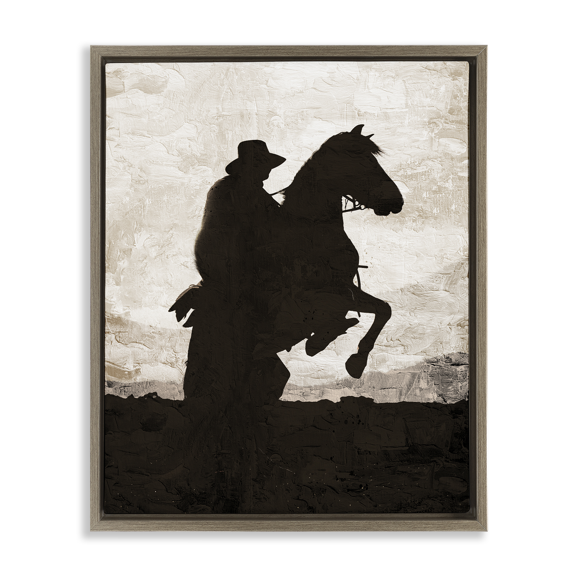 Stupell Industries Rearing Horse & Cowboy Animals Painting Brown Floater Framed Canvas Art Print Wall Art, 17 x 21