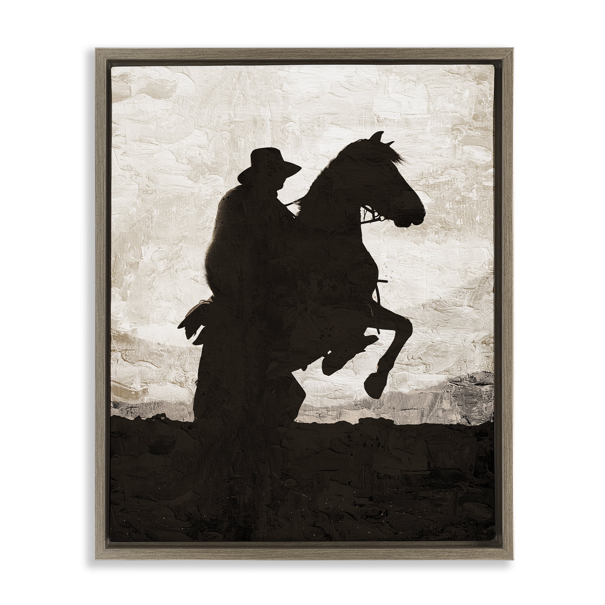 Stupell Industries Rearing Horse & Cowboy Animals Painting Brown Floater Framed Canvas Art Print Wall Art, 25 x 31