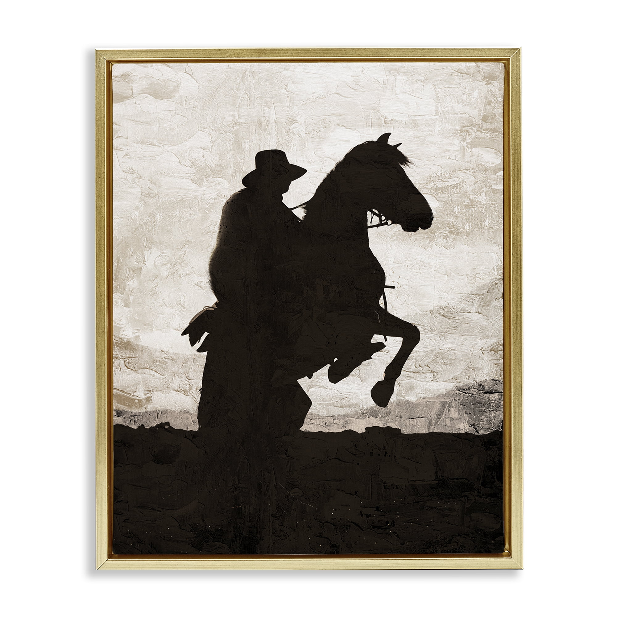 Stupell Industries Rearing Horse & Cowboy Animals Painting Gold Floater Framed Canvas Art Print Wall Art, 17 x 21
