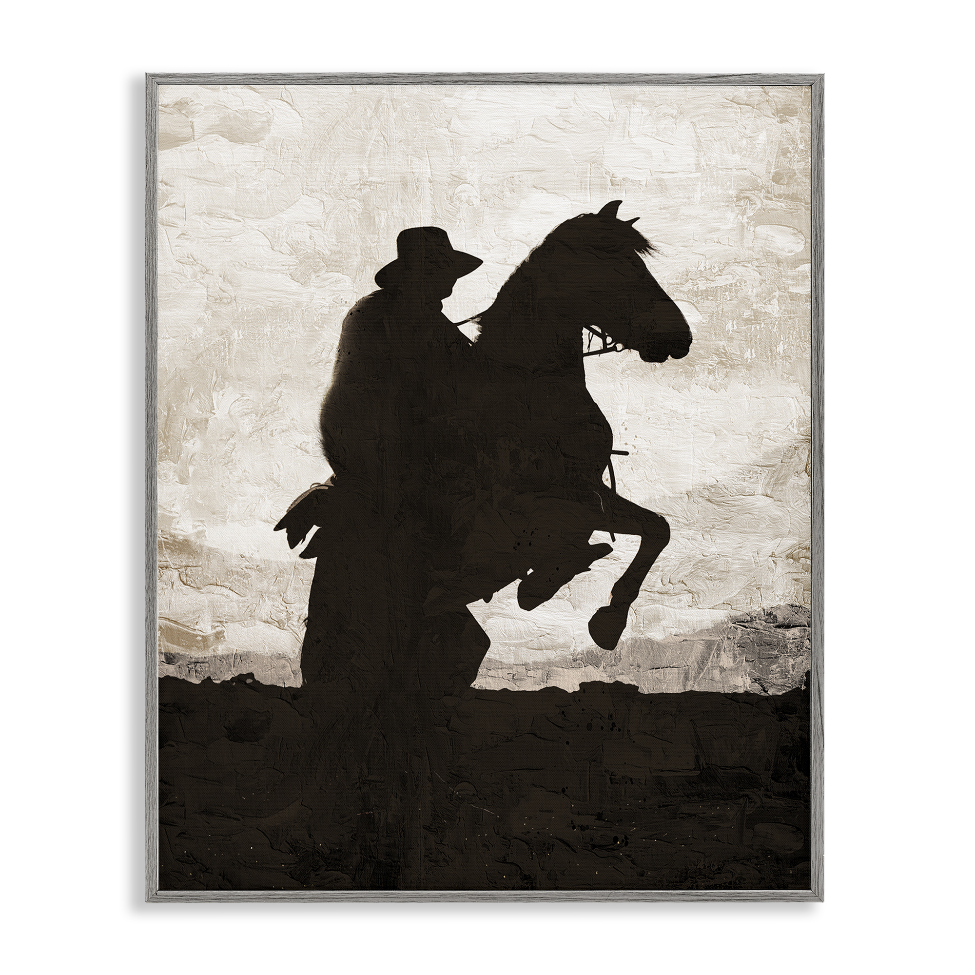 Stupell Industries Rearing Horse & Cowboy Animals Painting Gray Framed Art Print Wall Art, 16 x 20