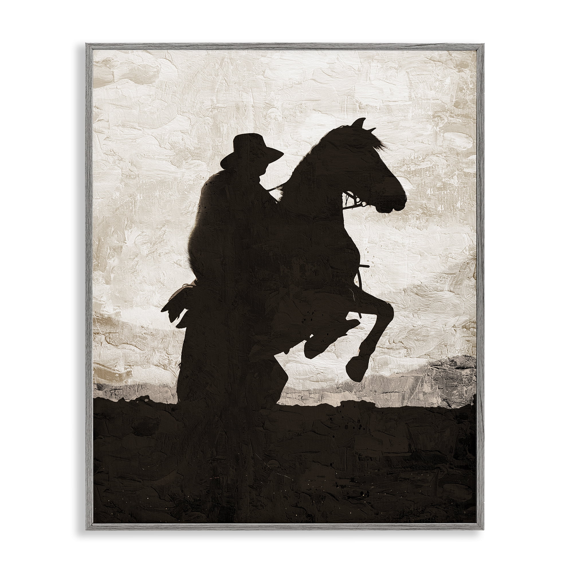 Stupell Industries Rearing Horse & Cowboy Animals Painting Gray Framed Art Print Wall Art, 24 x 30