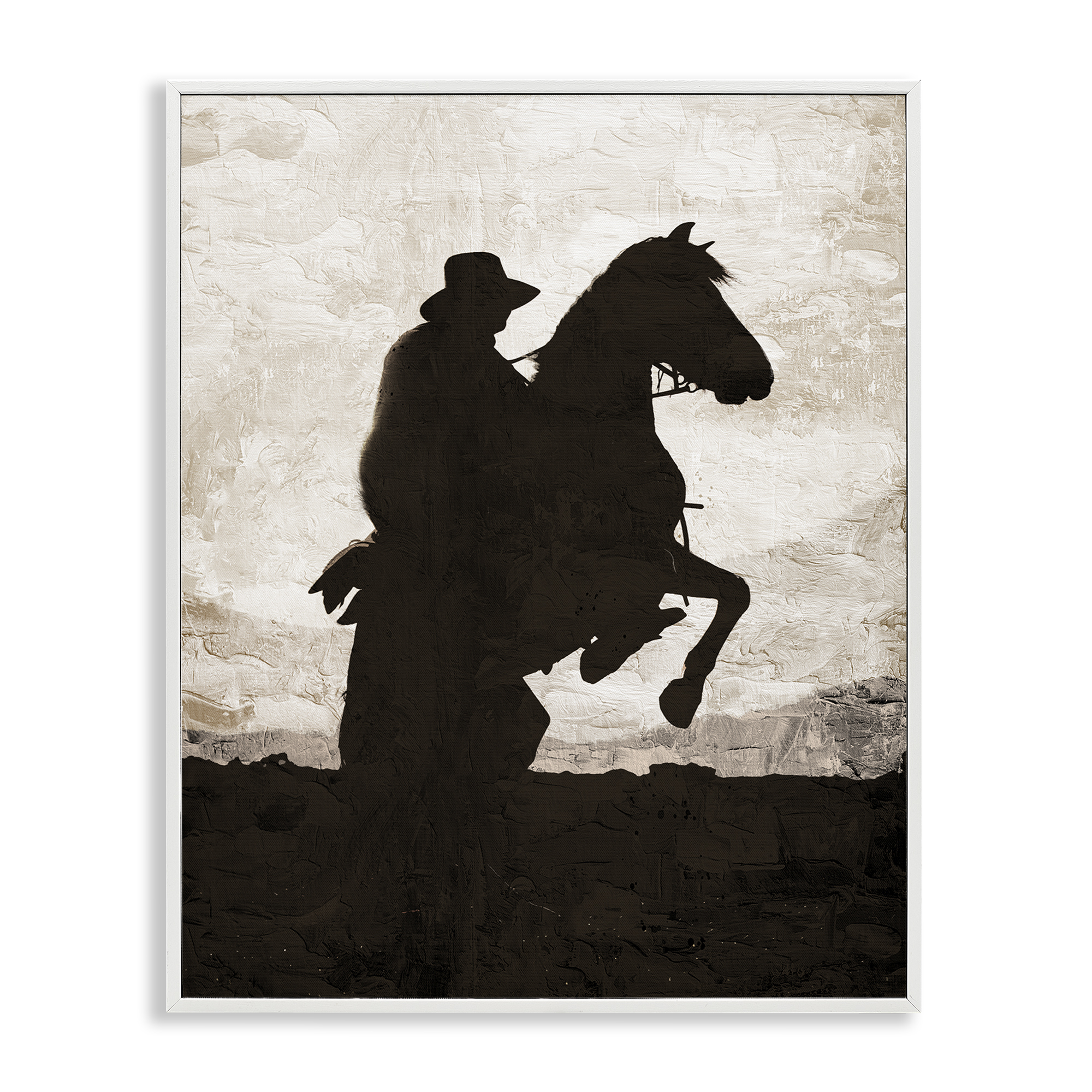 Stupell Industries Rearing Horse & Cowboy Animals Painting White Framed Art Print Wall Art, 24 x 30
