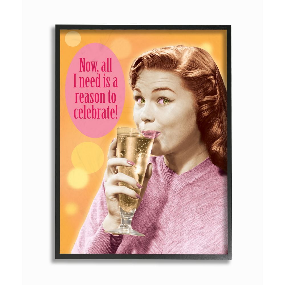 Stupell Industries Reason To Celebrate Funny Party Drink Word Design Graphic Art Black Framed Art Print Wall Art, 16x20, by Jim Baldwin