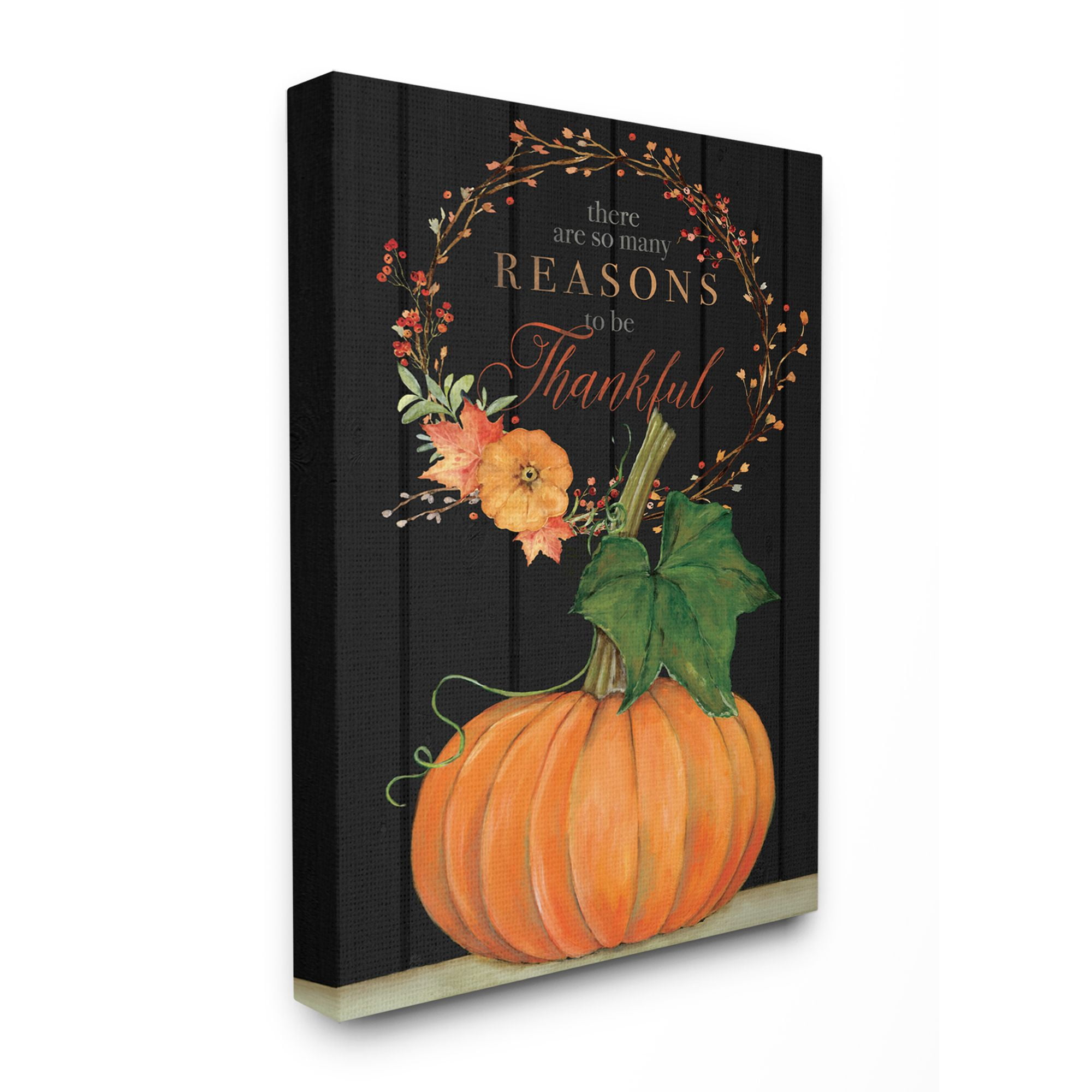 Stupell Industries Reasons To Be Thankful Pumpkin Fall Autumn Seasonal Design Canvas Wall Art by Stephanie Workman Marrott