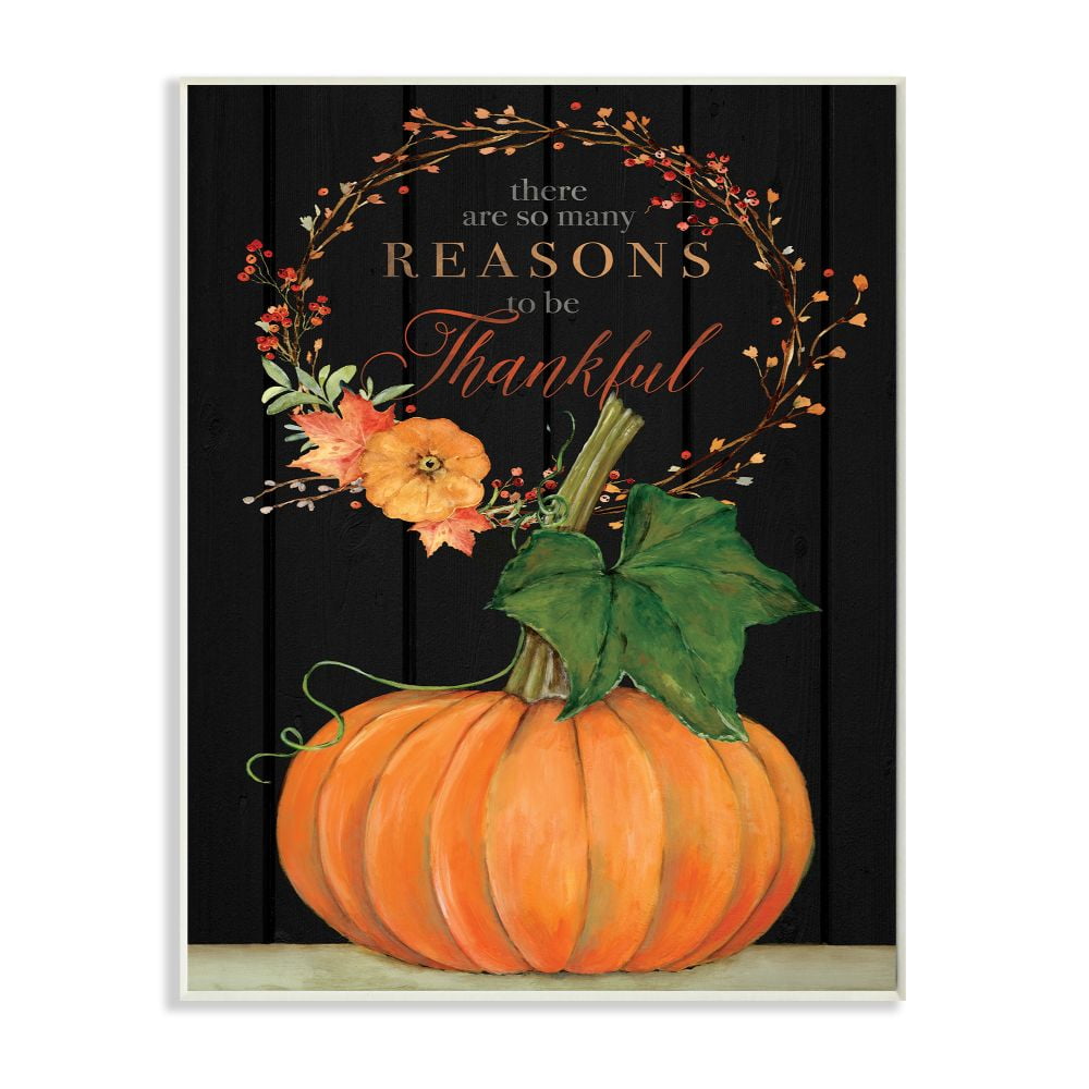 Stupell Industries 'Thankful Greeting with Pumpkins', Canvas Art, 48 x 36 Inches, Easy to Hang and Sturdy, Made in USA, by Sara Baker