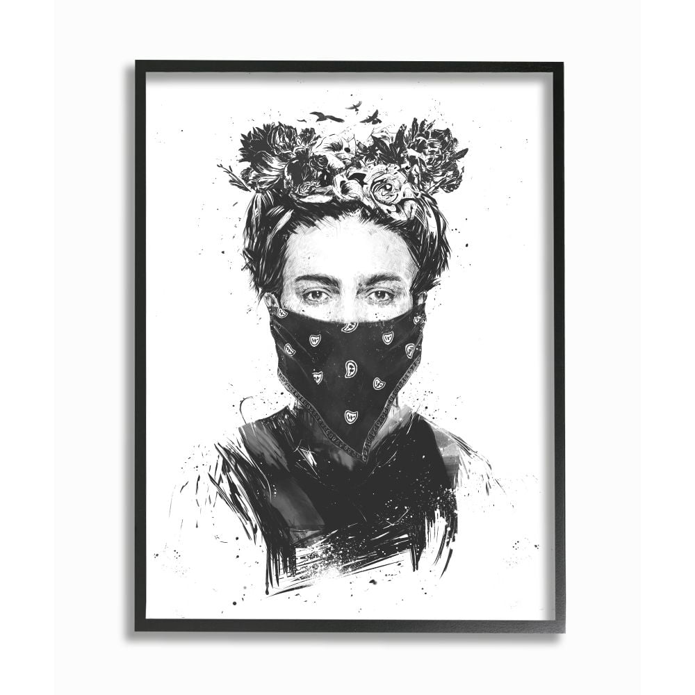 Stupell Industries Rebel Girl Female Empowerment Portrait Iconic Faces Framed Wall Art Design by Balazs Solti, 11" x 14", Black Framed