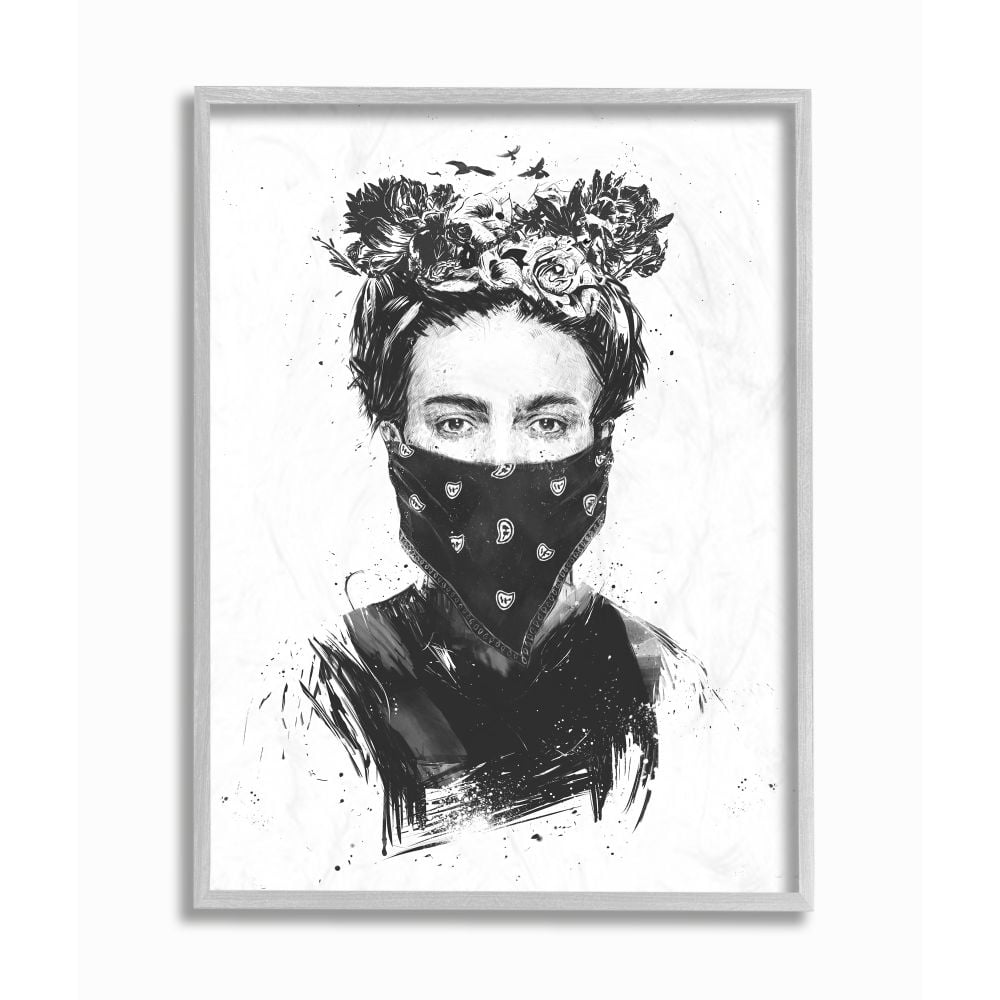 Stupell Industries Rebel Girl Female Empowerment Portrait Iconic Faces Framed Wall Art Design by Balazs Solti, 11" x 14", Gray Framed