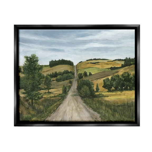 Stupell Industries Receding Country Path Landscape Painting Black Floater Framed Canvas Art Print Wall Art, 21 x 17