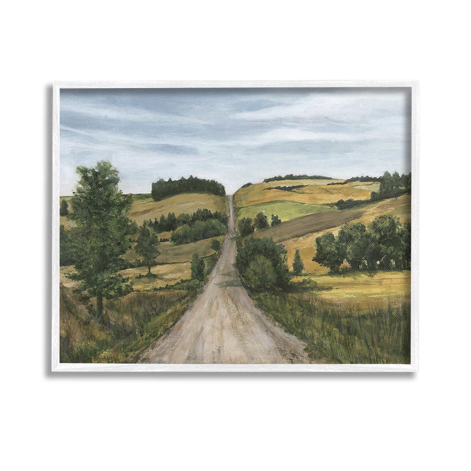 Stupell Industries Receding Country Path Landscape Painting White Framed Art Print Wall Art, 14 x 11