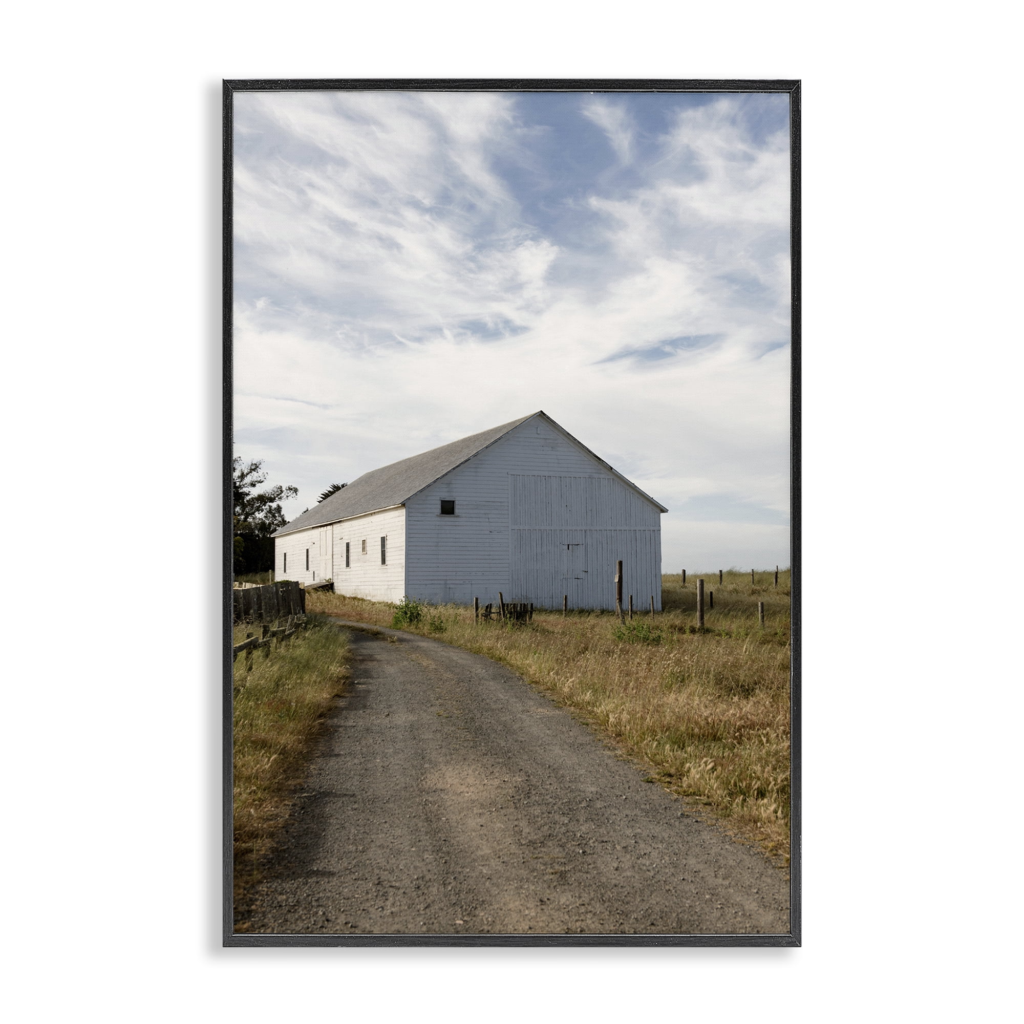 Stupell Industries Receding Road to Barn Landscape & Nature Photography Black Framed Art Print Wall Art, 20 x 30