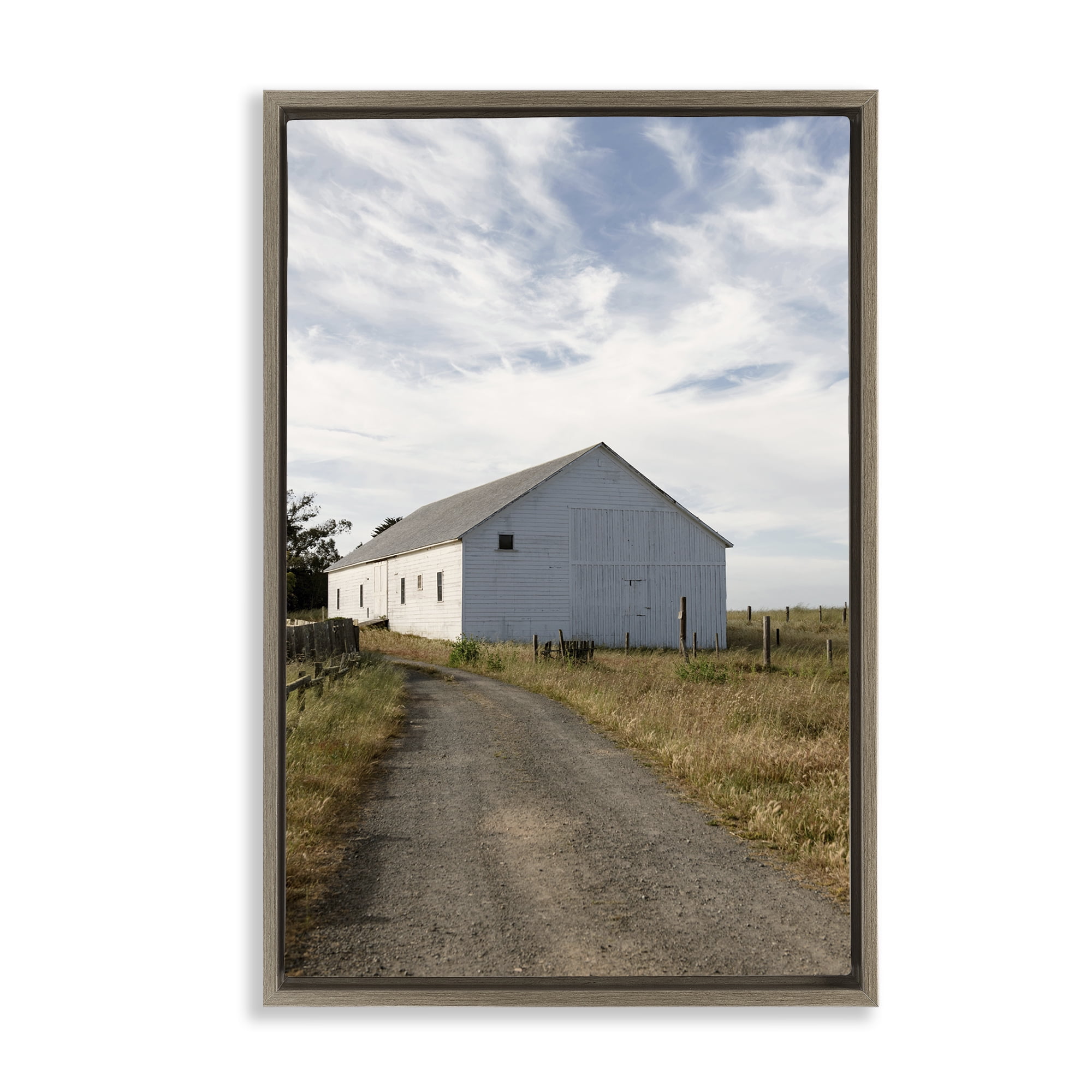 Stupell Industries Receding Road to Barn Landscape & Nature Photography Brown Floater Framed Canvas Art Print Wall Art, 17 x 25