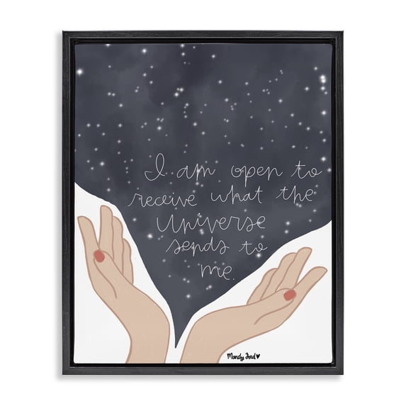 Stupell Industries Receive What Universe Sends Quotes and Sayings Painting Black Floater Framed Canvas Art Print Wall Art, 17 x 21
