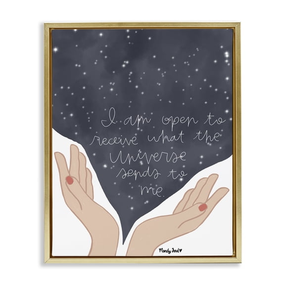 Stupell Industries Receive What Universe Sends Quotes and Sayings Painting Gold Floater Framed Canvas Art Print Wall Art, 17 x 21
