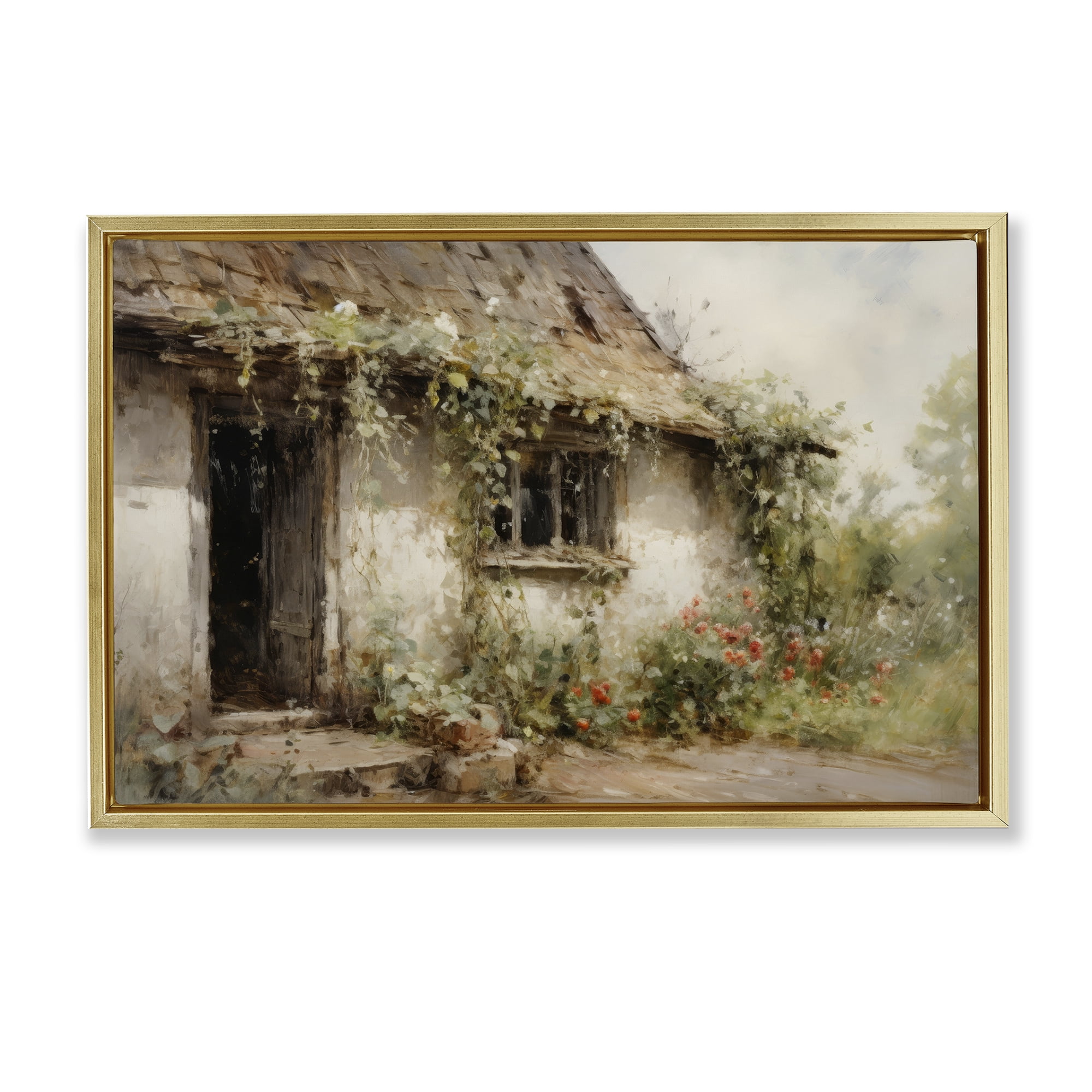 Stupell Industries Reclaimed By Nature Town & City Painting Gold Floater Framed Canvas Art Print Wall Art, 31 x 21