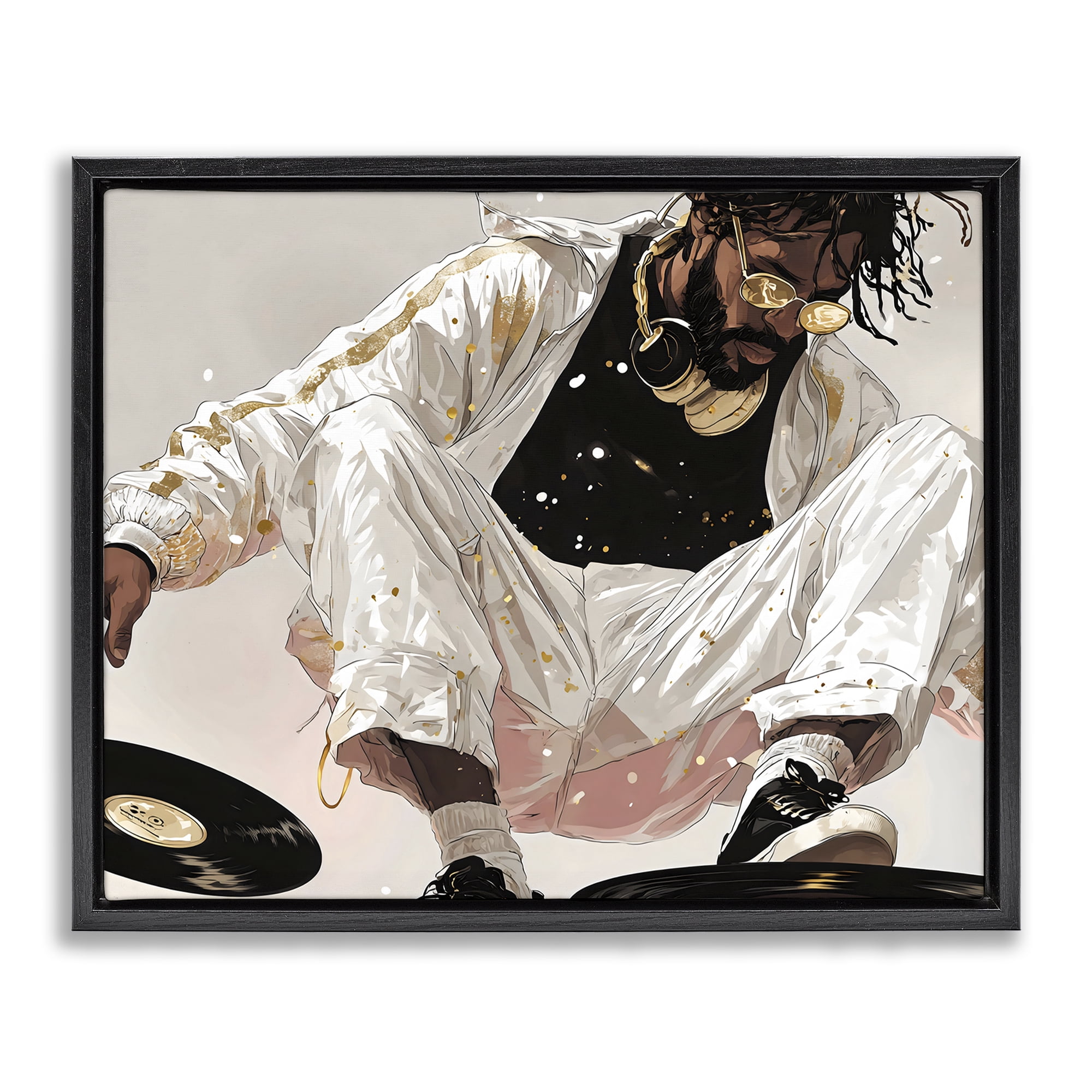 Stupell Industries Record Dance Stylish DJ Black Framed Floater Canvas Wall Art, design by Franklyn Gregory