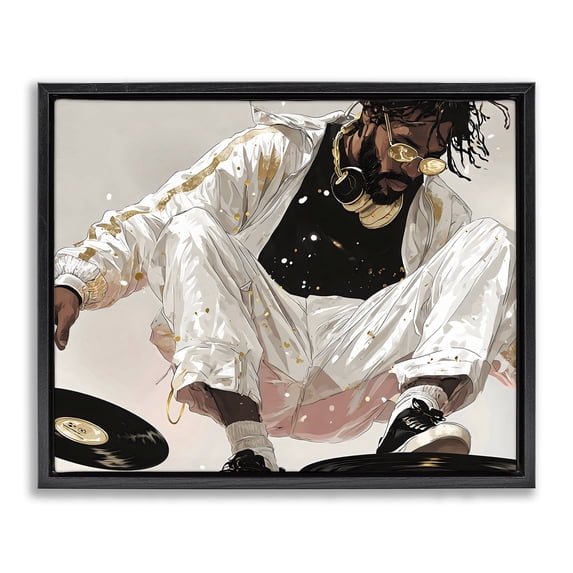 Stupell Industries Glam Record Dance Stylish DJ Black Floating Frame Canvas Art, 31 x 25, by Franklyn Gregory