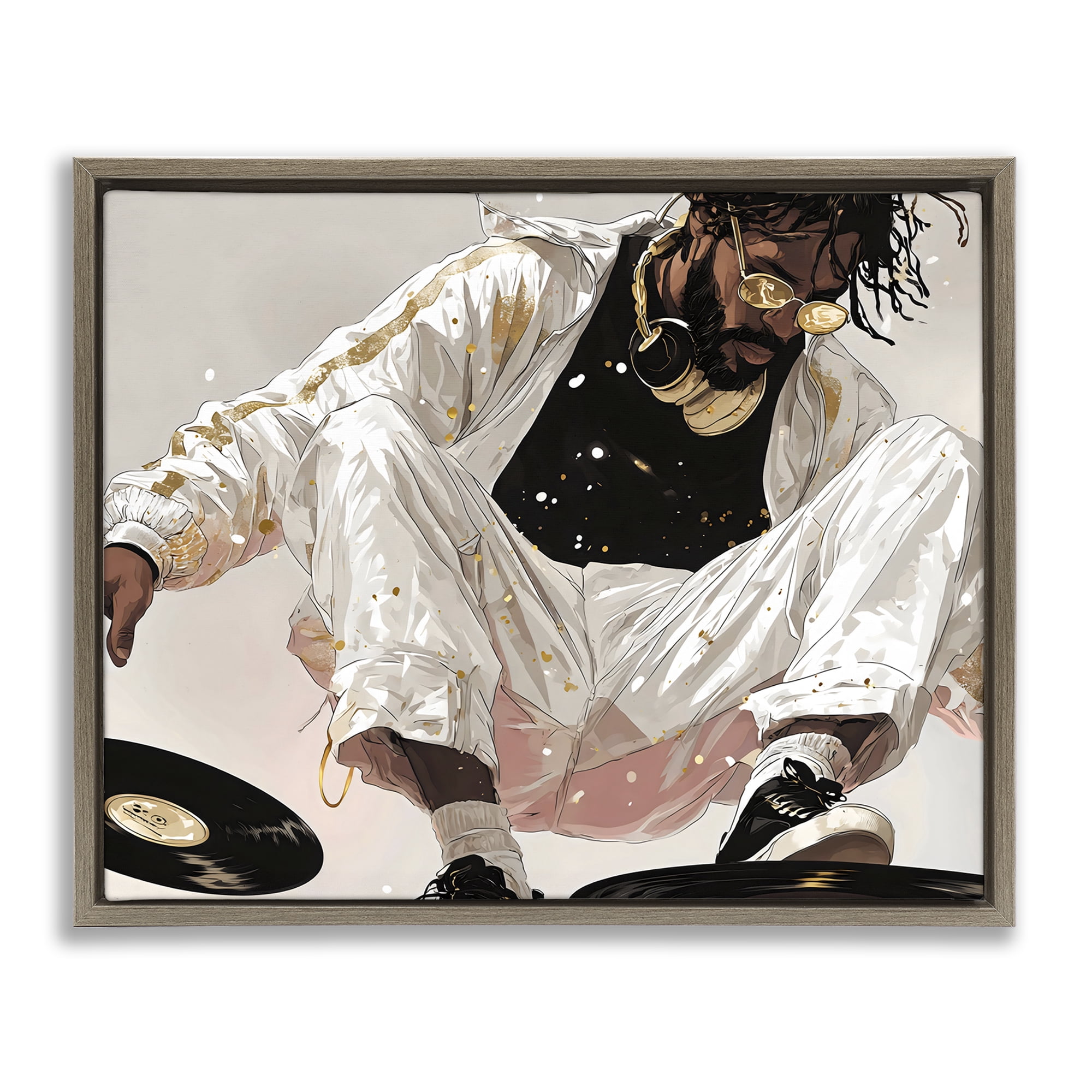 Stupell Industries Record Dance Stylish DJ Brown Framed Floater Canvas Wall Art, design by Franklyn Gregory