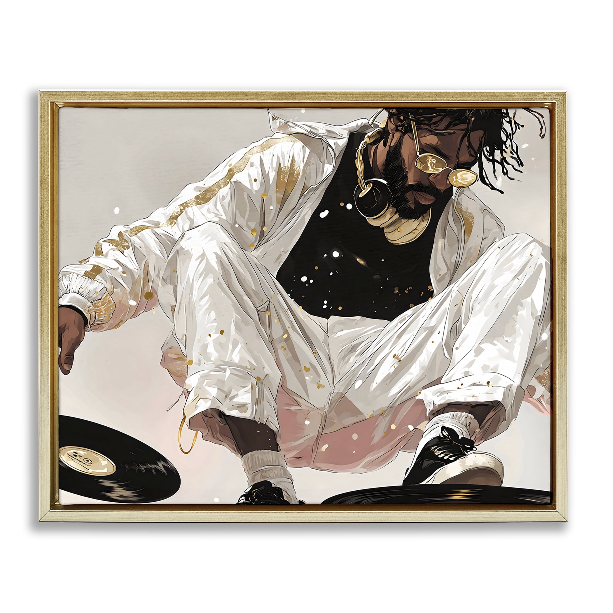 Stupell Industries Record Dance Stylish DJ Gold Framed Floater Canvas Wall Art, design by Franklyn Gregory