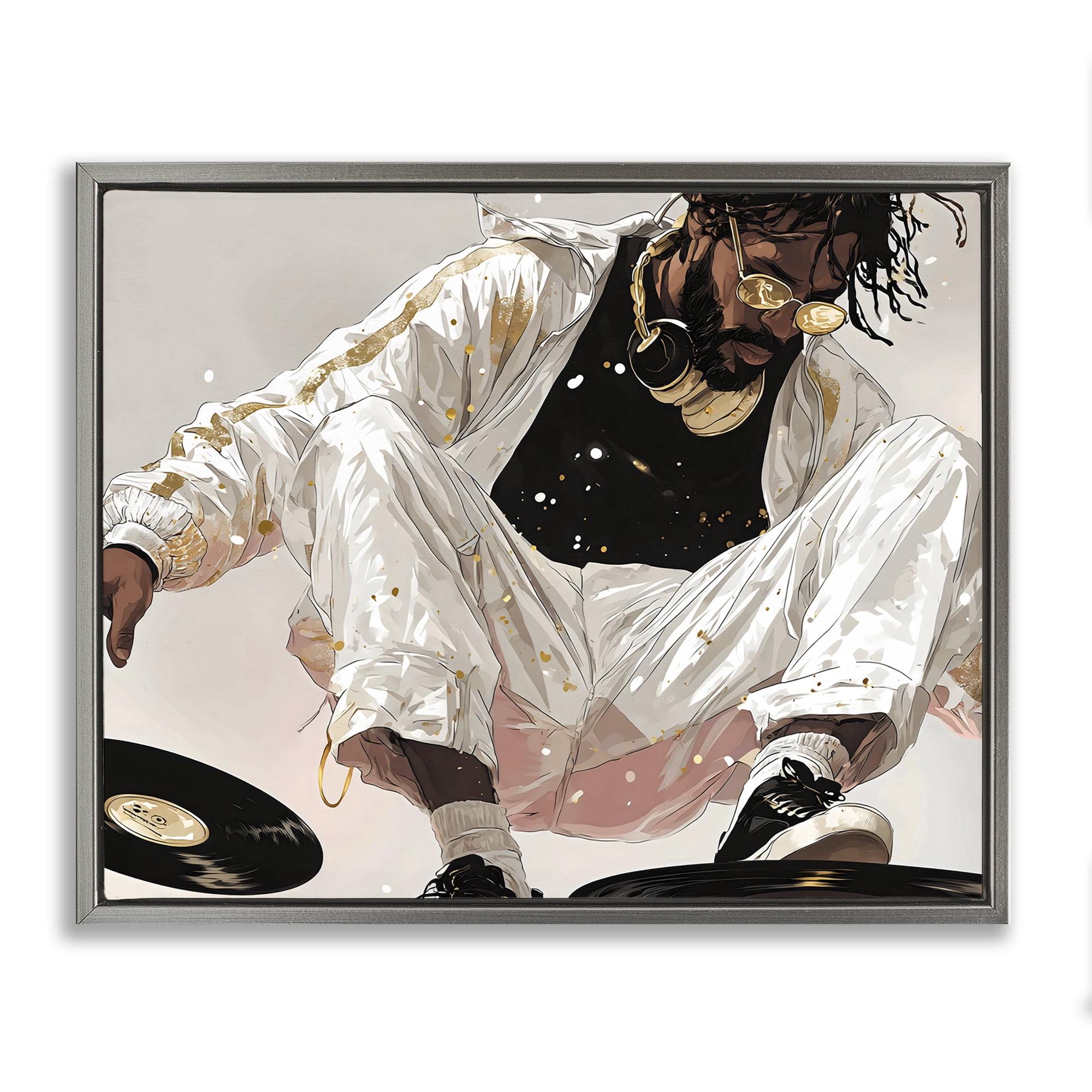 Stupell Industries Record Dance Stylish DJ Gray Framed Floater Canvas Wall Art, design by Franklyn Gregory