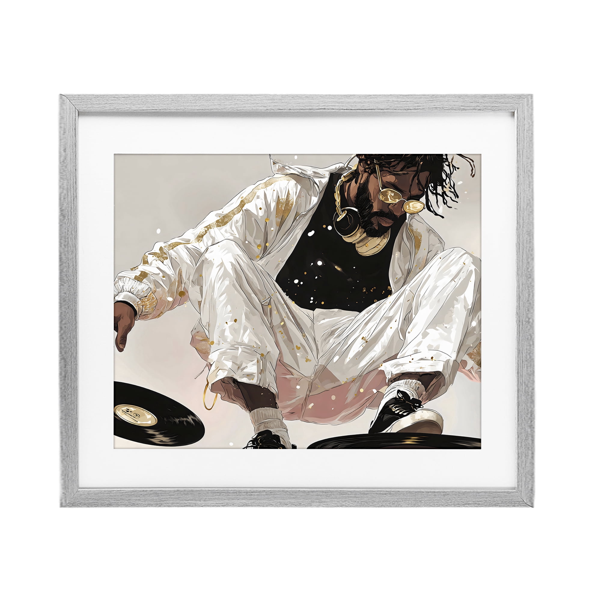 Stupell Industries Record Dance Stylish DJ Gray Framed Print Under Glass, design by Franklyn Gregory