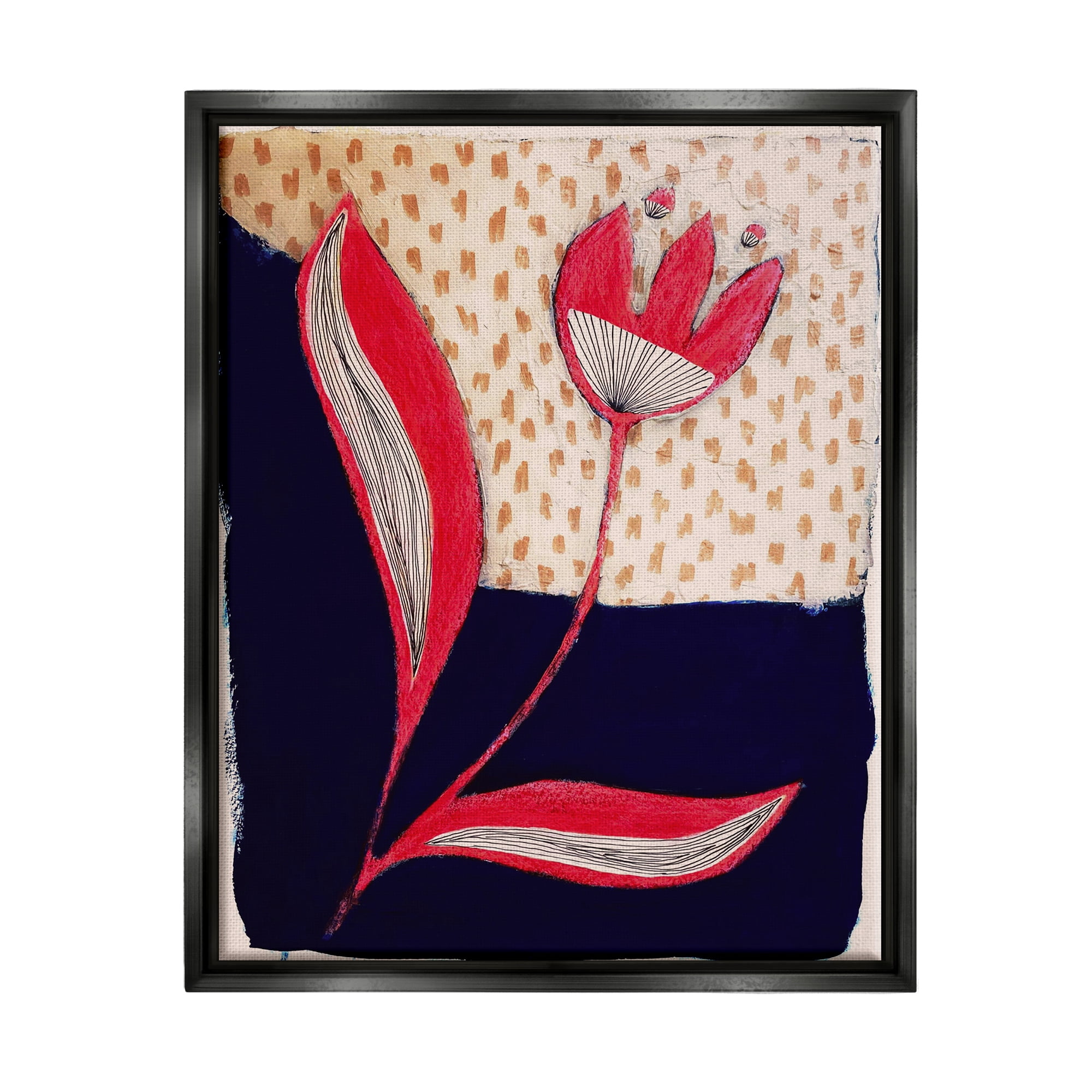 Stupell Industries Red Abstract Flower Botanical & Floral Painting Black Floater Framed Canvas Art Print Wall Art, 17 x 21