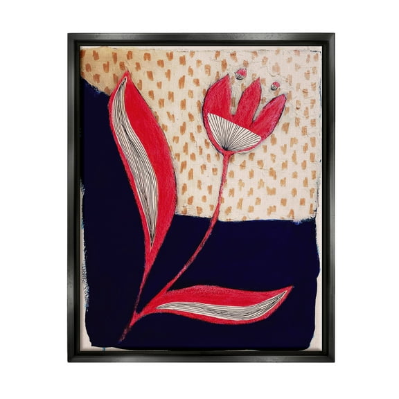 Stupell Industries Red Abstract Flower Botanical & Floral Painting Black Floater Framed Canvas Art Print Wall Art, 17 x 21