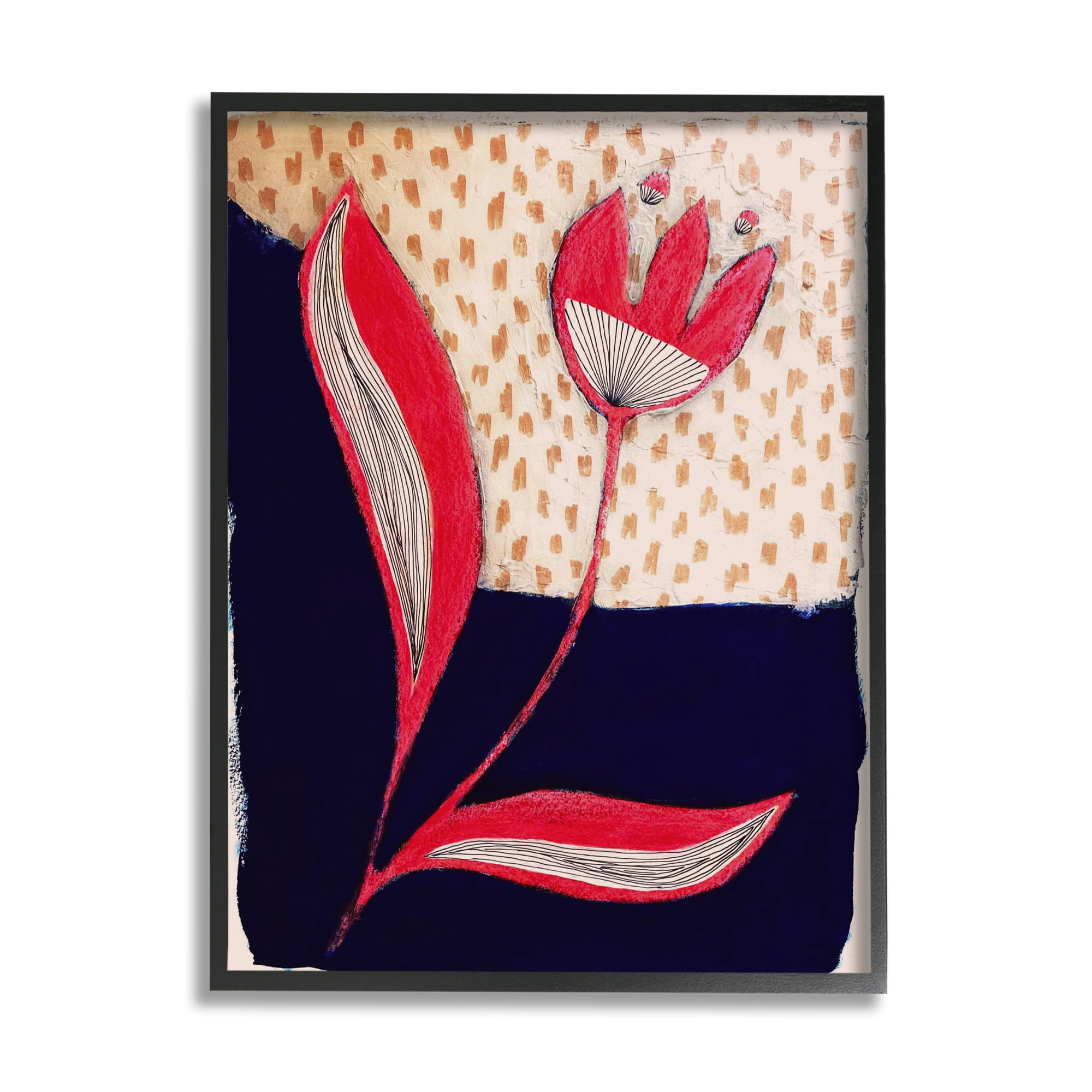 Stupell Industries Red Abstract Flower Botanical & Floral Painting Black Framed Art Print Wall Art, 24 x 30