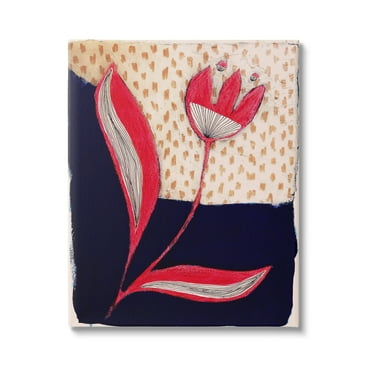 Stupell Industries Red Abstract Flower Botanical & Floral Painting Gallery Wrapped Canvas Art Print Wall Art, 16 x 20