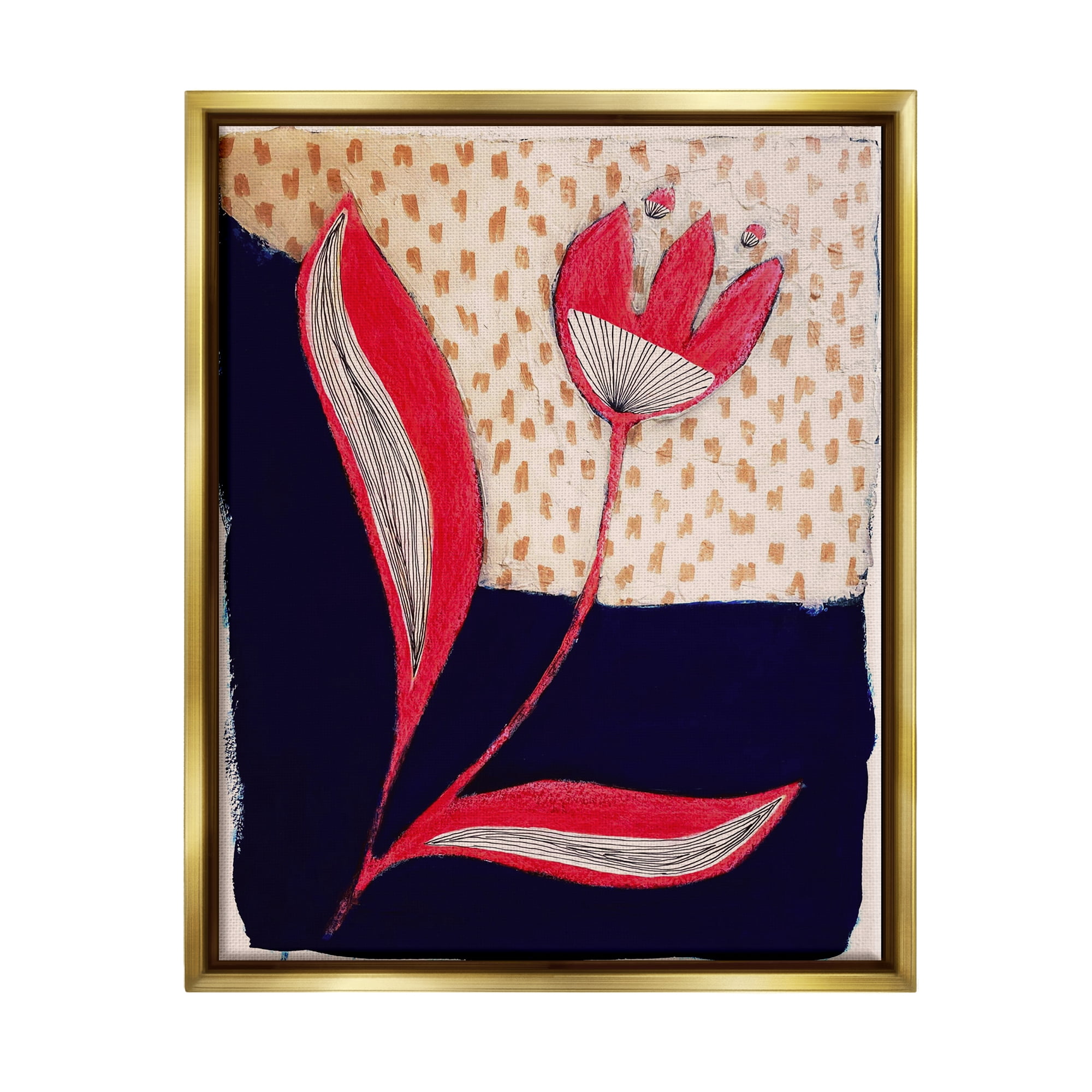 Stupell Industries Red Abstract Flower Botanical & Floral Painting Gold Floater Framed Canvas Art Print Wall Art, 17 x 21
