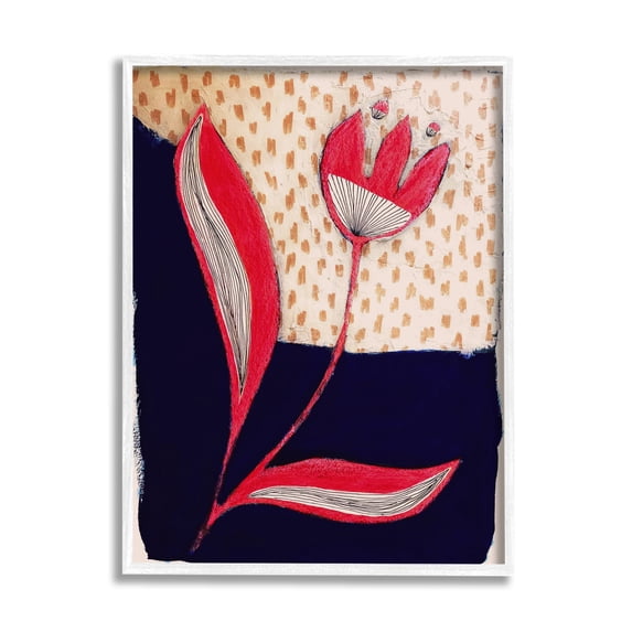Stupell Industries Red Abstract Flower Botanical & Floral Painting White Framed Art Print Wall Art, 16 x 20