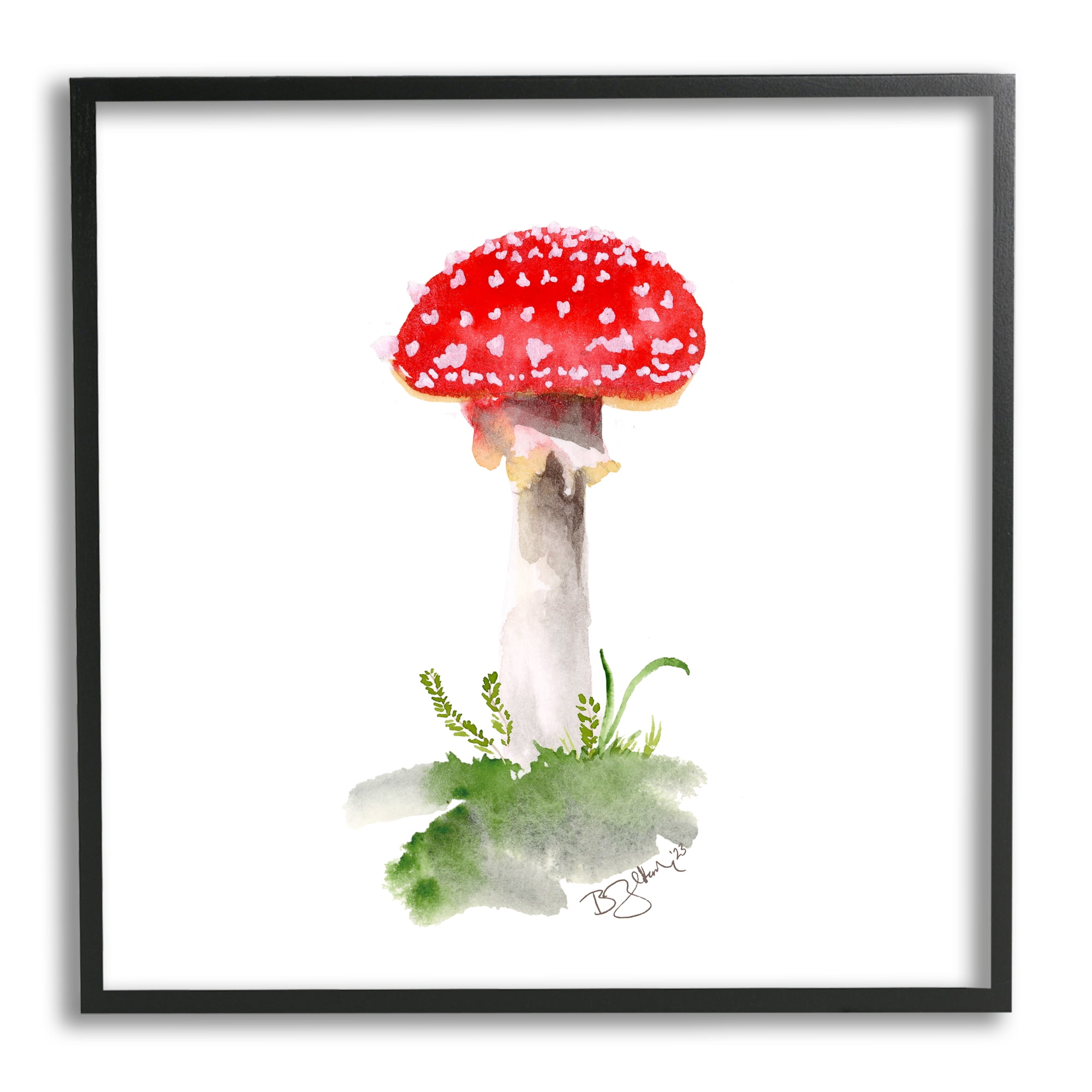 Stupell Industries Red Abstract Mushroom Botanical & Floral Painting Black Framed Art Print Wall Art, 24 x 24