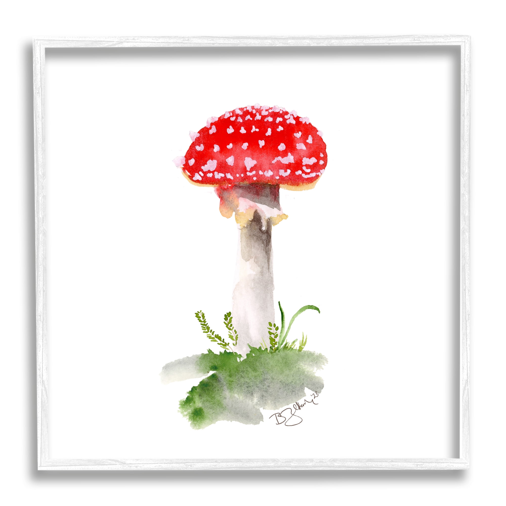 Stupell Industries Red Abstract Mushroom Botanical & Floral Painting White Framed Art Print Wall Art, 12 x 12