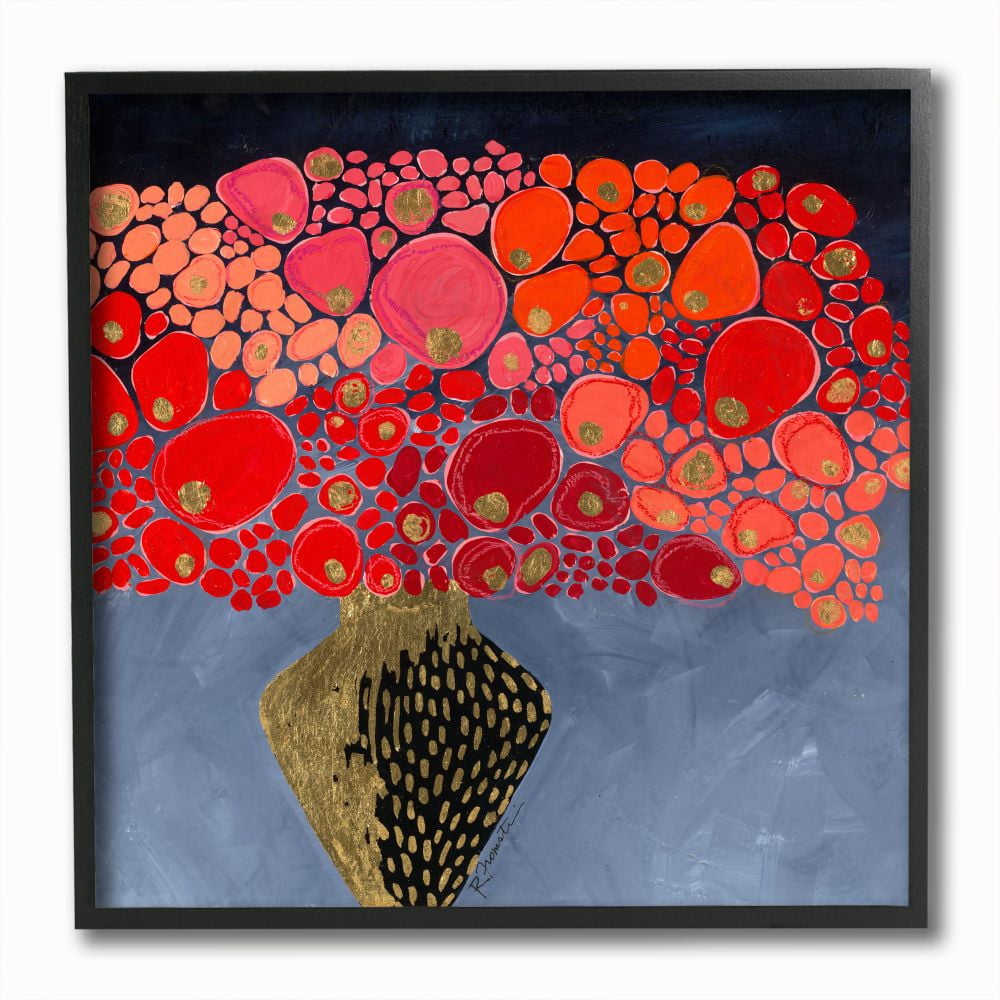 Stupell Industries Red Abstract Round Flower Bouquet in Vase Framed Wall Art Design by Third and Wall, 12" x 12", Black Framed