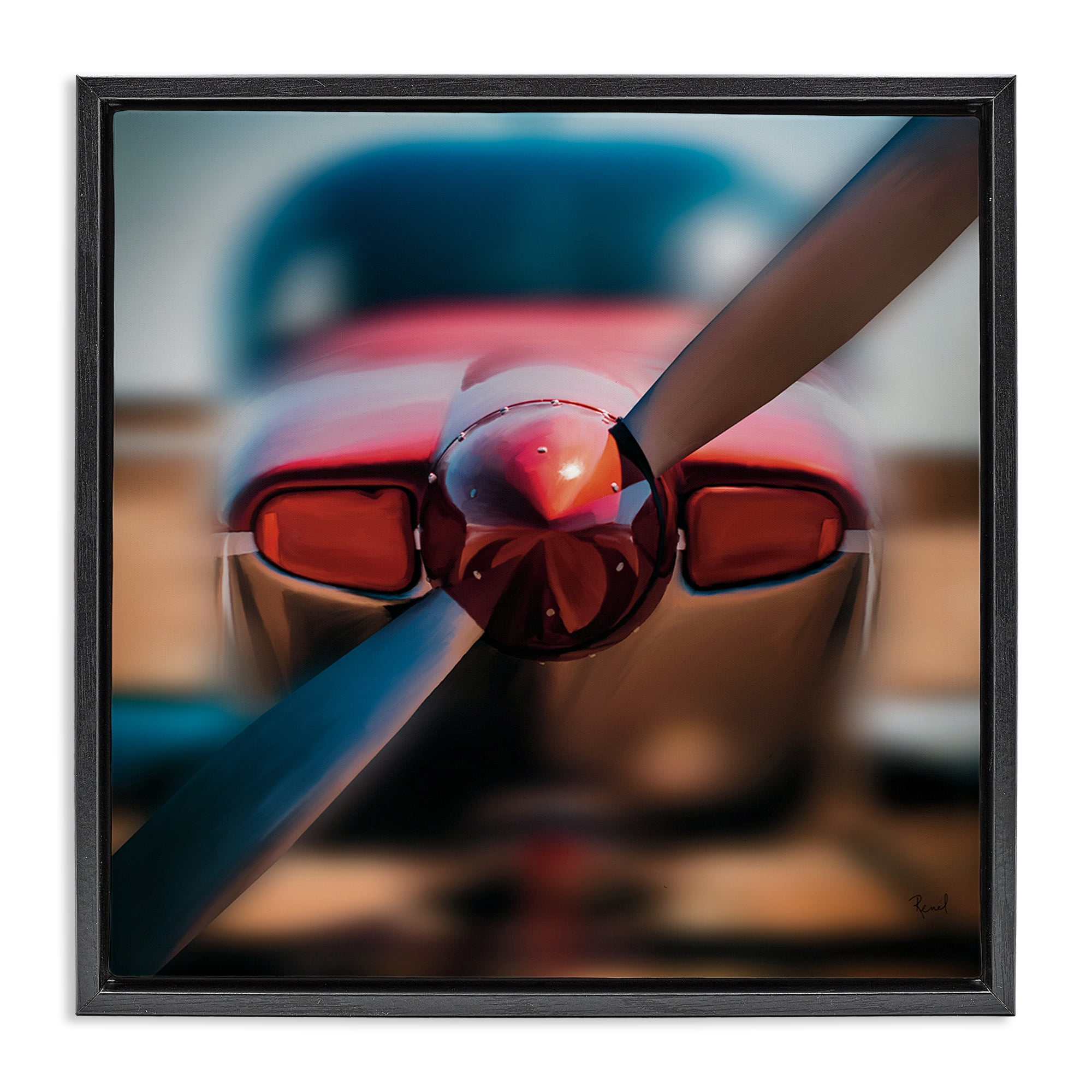 Stupell Industries Red Aircraft Propeller Black Framed Floater Canvas Wall Art, design by Renel Peters