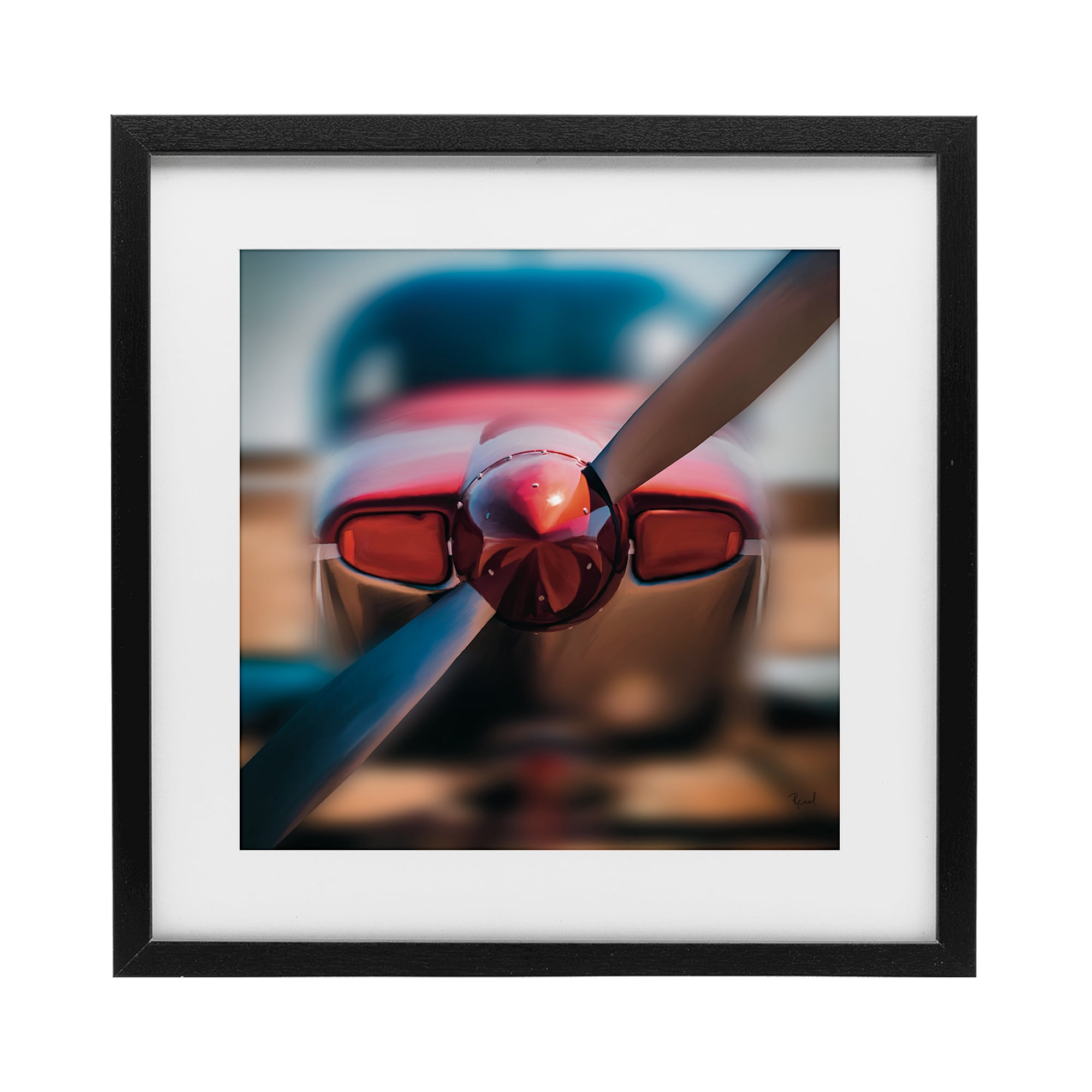 Stupell Industries Red Aircraft Propeller Black Framed Print Under Glass, design by Renel Peters