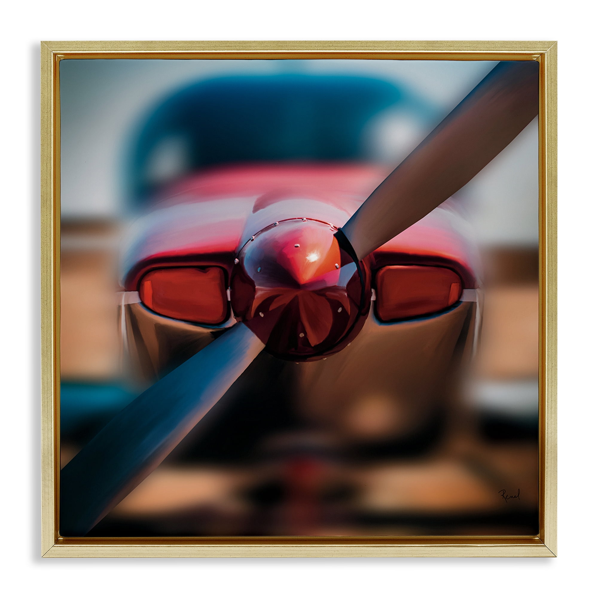 Stupell Industries Red Aircraft Propeller Gold Framed Floater Canvas Wall Art, design by Renel Peters