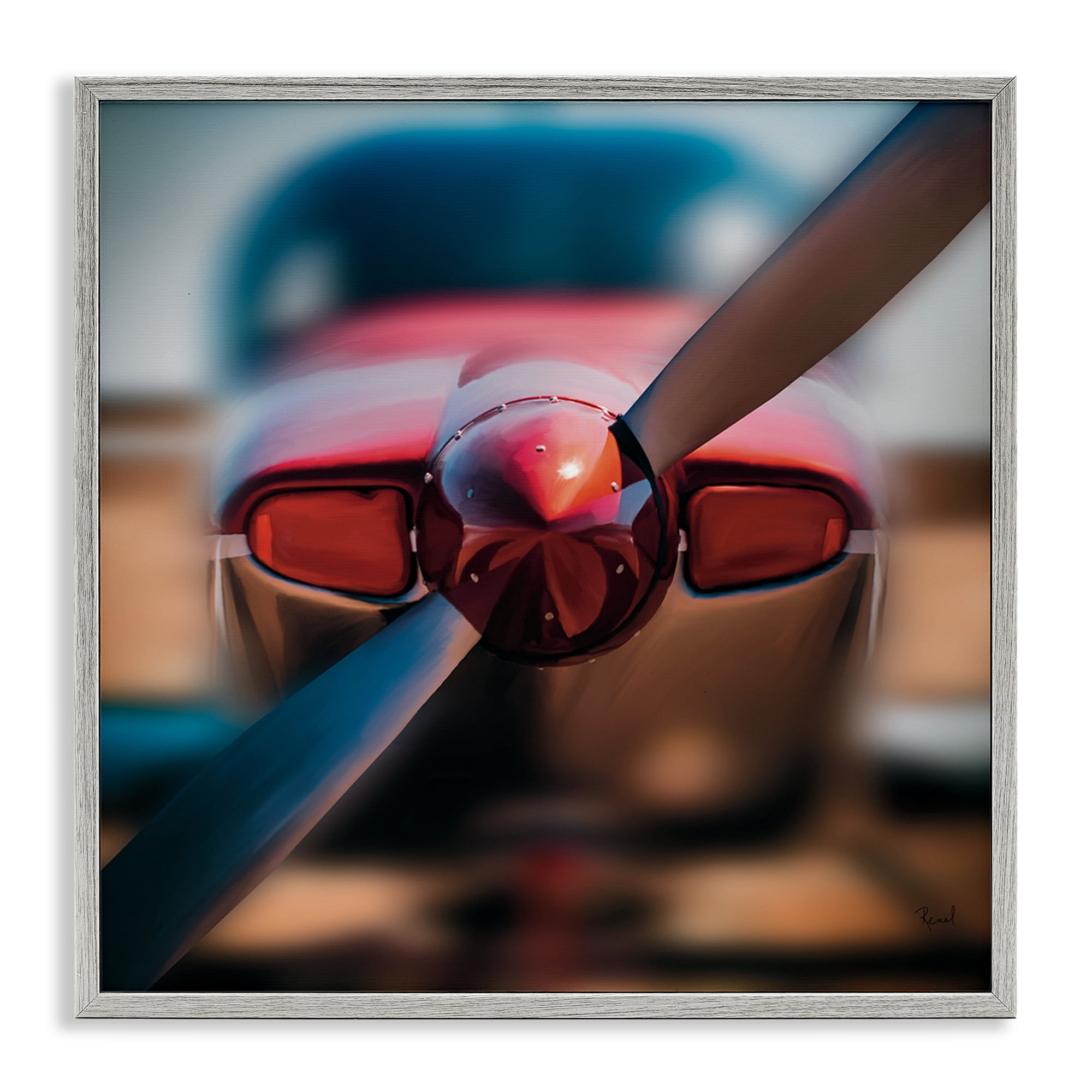 Stupell Industries Red Aircraft Propeller Gray Framed Giclee Art, design by Renel Peters