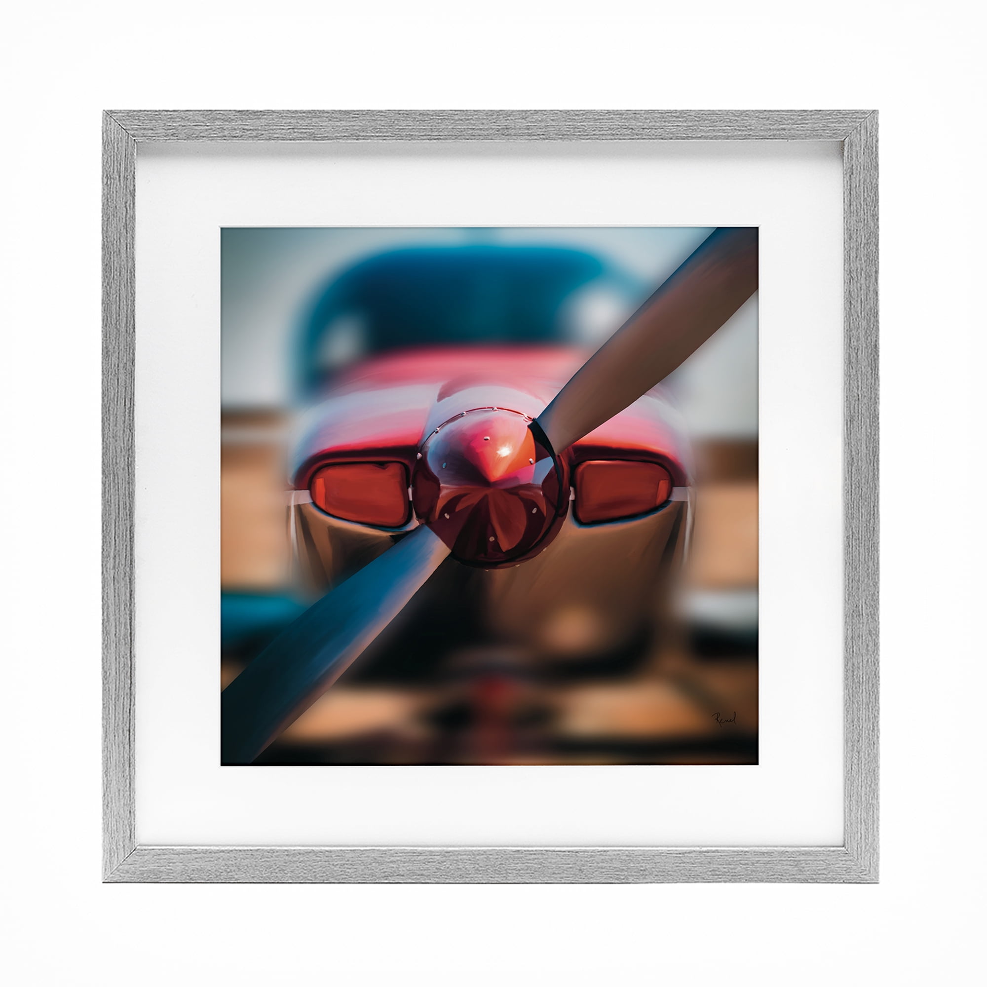 Stupell Industries Red Aircraft Propeller Gray Framed Print Under Glass, design by Renel Peters