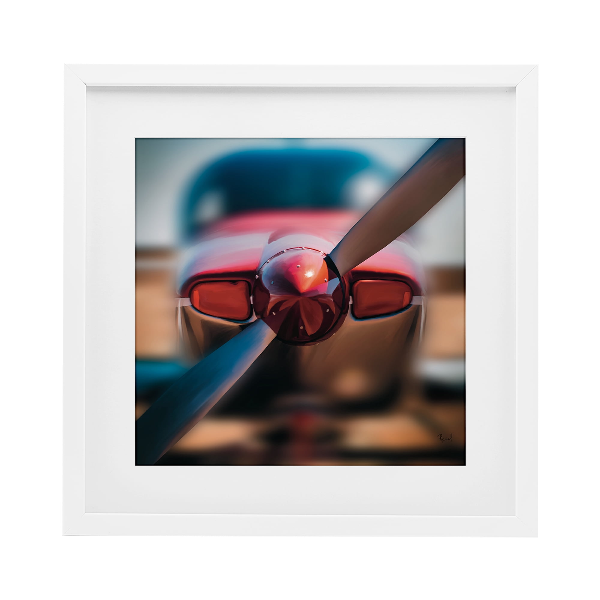 Stupell Industries Red Aircraft Propeller White Framed Print Under Glass, design by Renel Peters