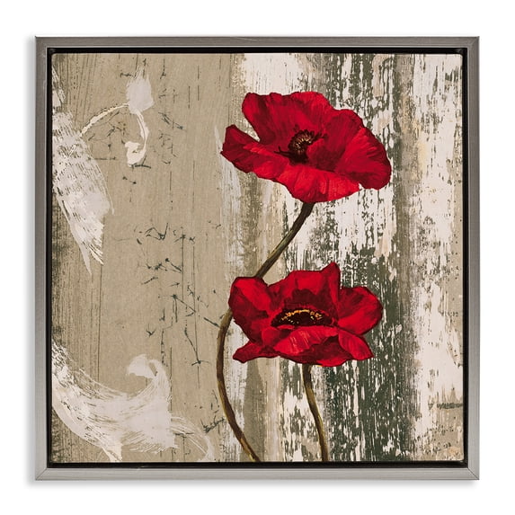 Stupell Industries French Country Red Anemones Duo Gray Floating Frame Canvas Art, 25 x 25, by Brian Foster