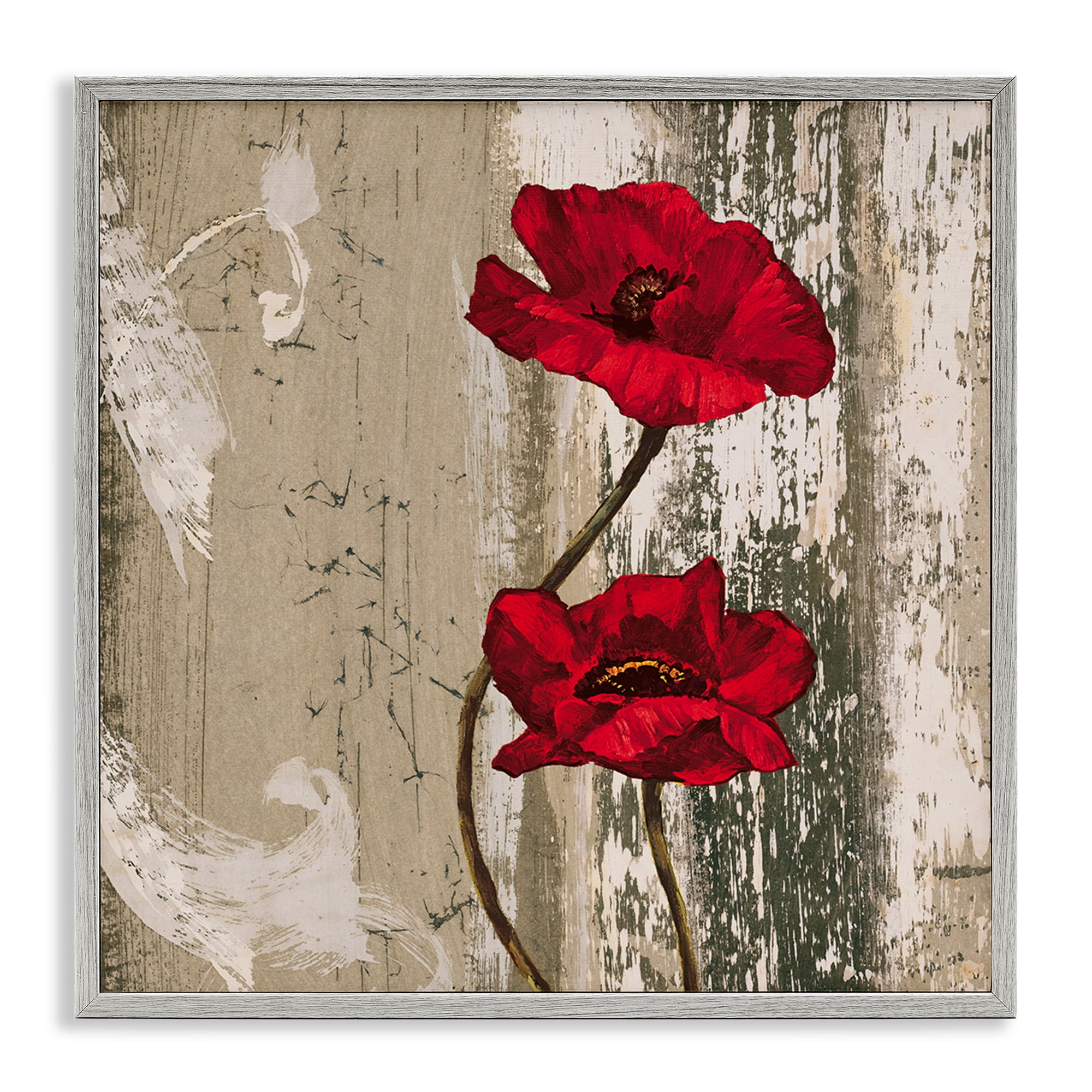 Stupell Industries Red Anemones Duo Plants & Flowers Painting Gray Framed Art Print Wall Art, 17 x 17