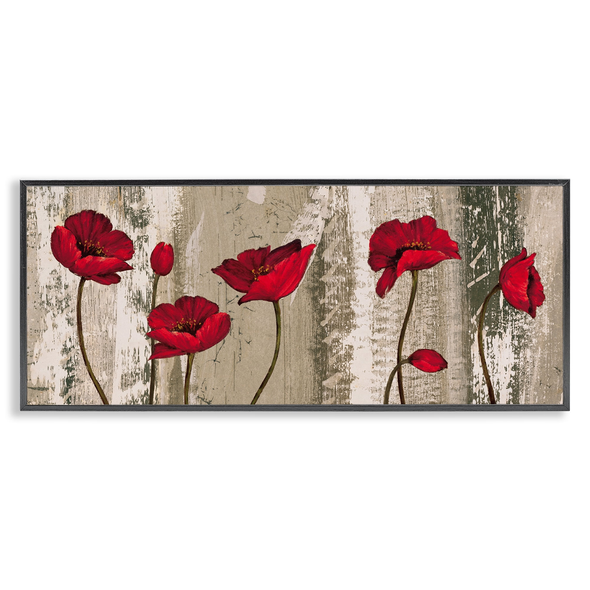 Stupell Industries Red Anemones on Tan Plants & Flowers Painting Black Framed Art Print Wall Art, 30 x 13