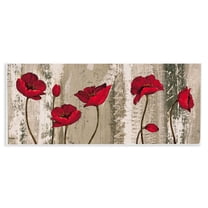 Stupell Industries Red Anemones on Tan Plants & Flowers Painting Unframed Art Print Wall Art, 17 x 7