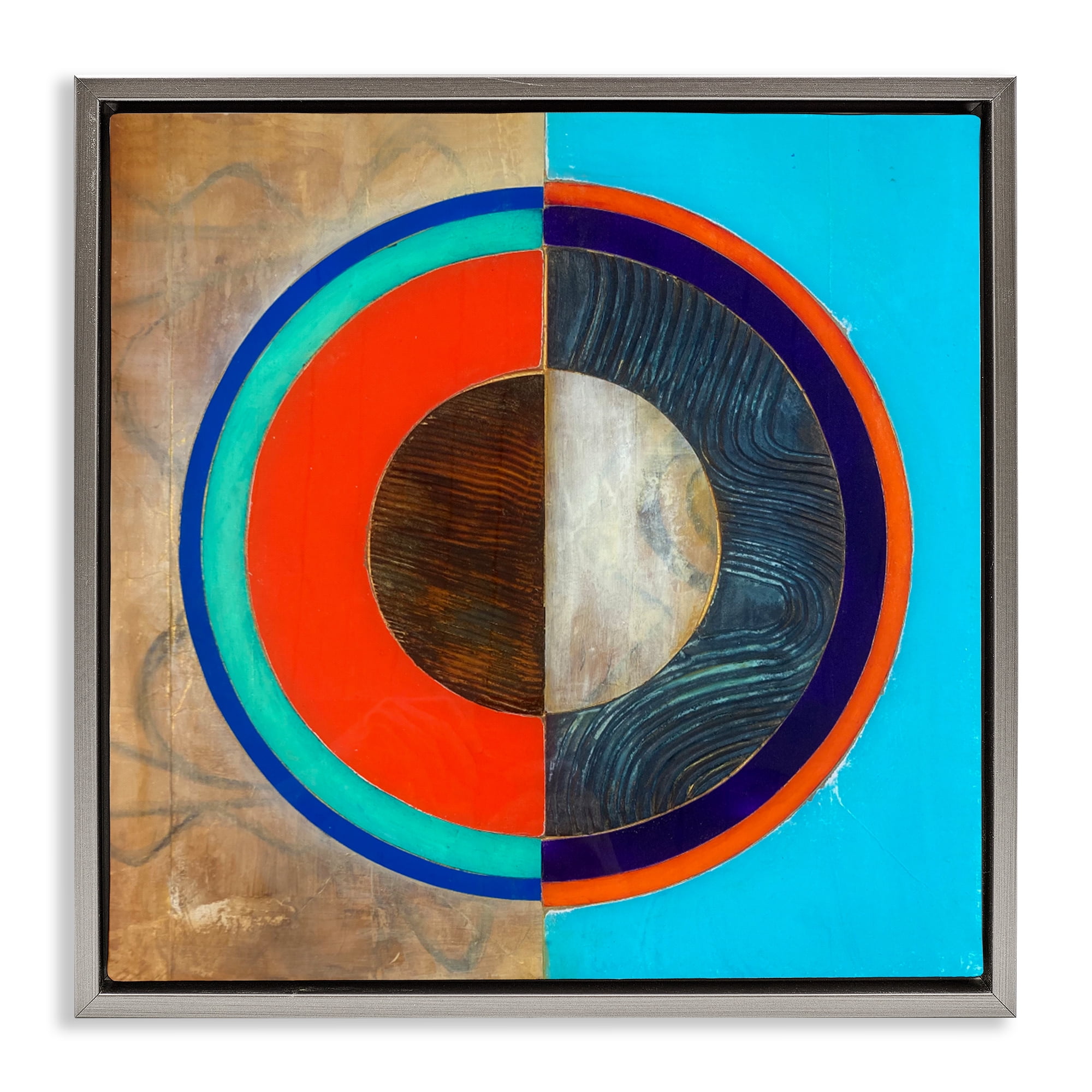 Stupell Industries Red Arc Summer Circle Gray Framed Floater Canvas Wall Art, design by Matthew Finger