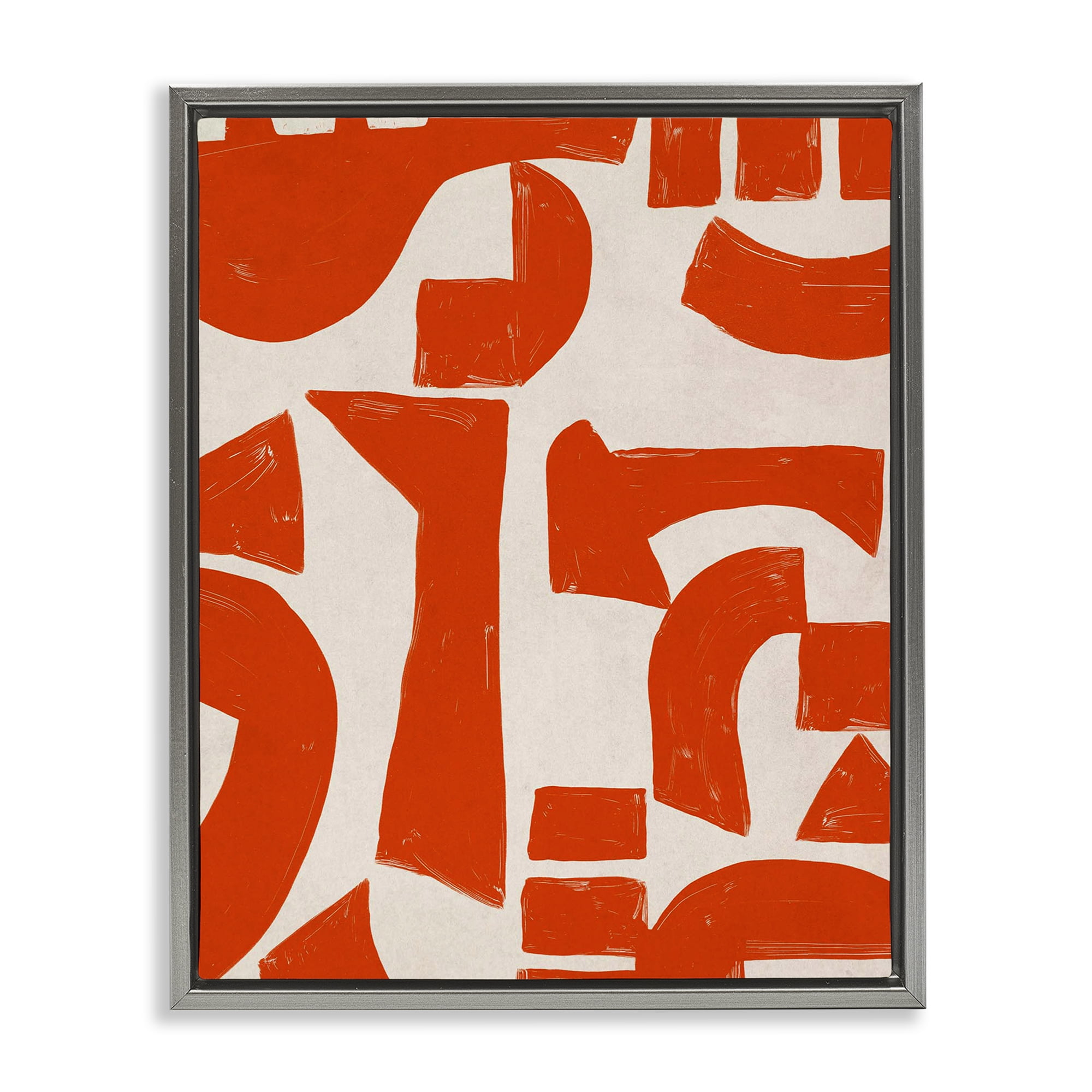 Stupell Industries Red Asymmetrical Shapes Abstract Painting Gray Floater Framed Canvas Art Print Wall Art, 17 x 21
